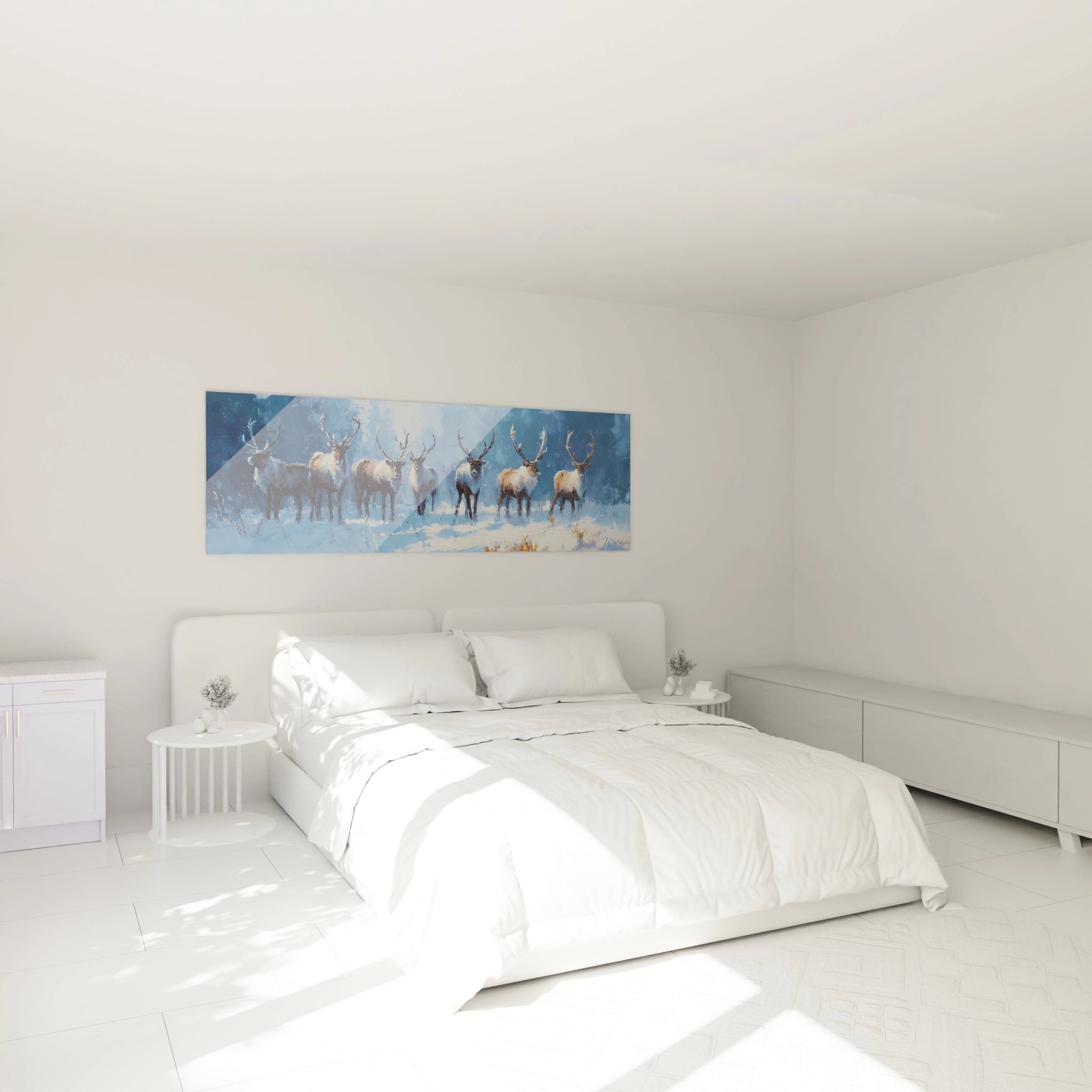 Tableau mural Rennes Noël représentant des rennes dans un décor hivernal moderne