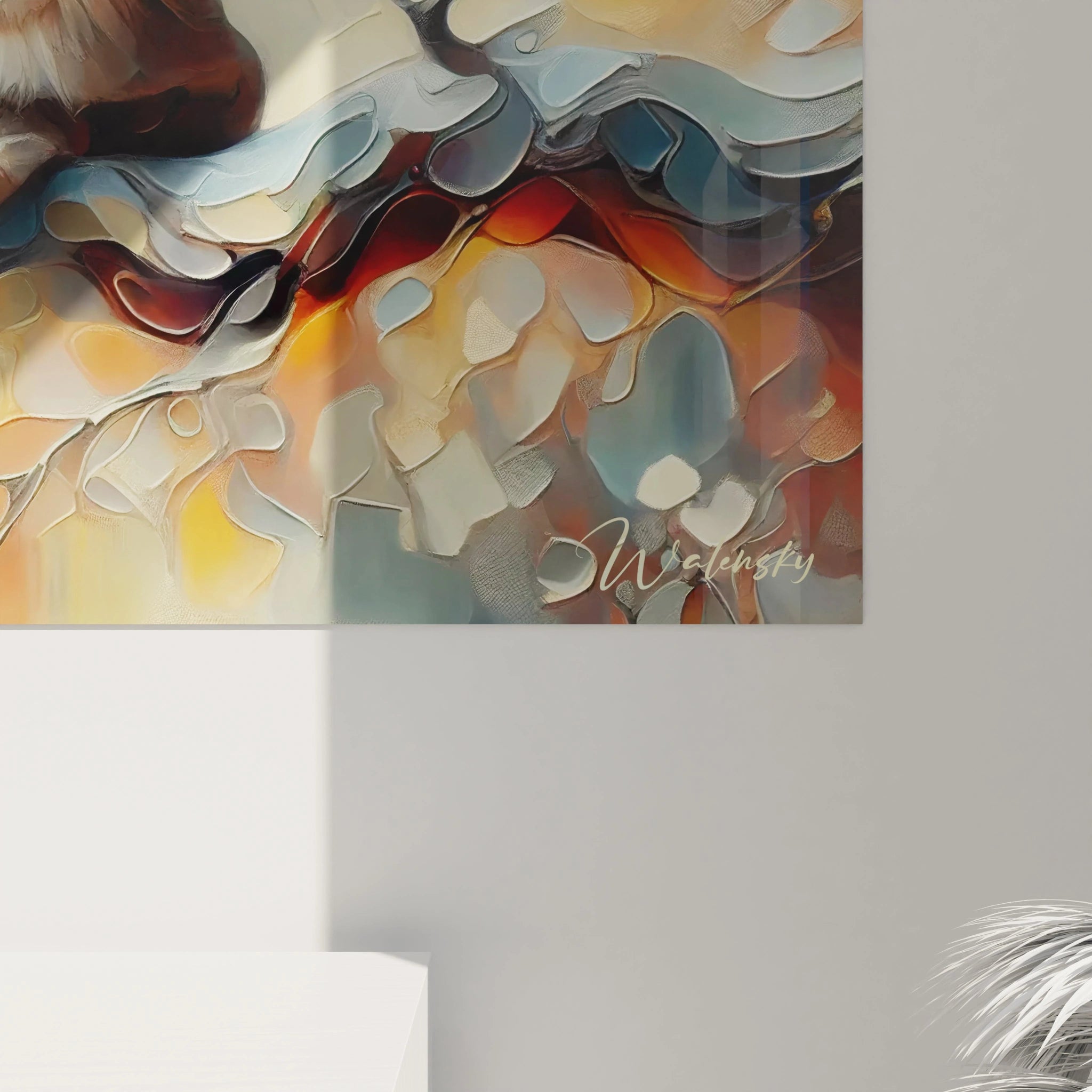 Admirez de près ce tableau lynx, où les textures et couleurs s'entrelacent. Son pelage finement détaillé révèle l'élégance de cet animal majestueux dans un cadre abstrait.