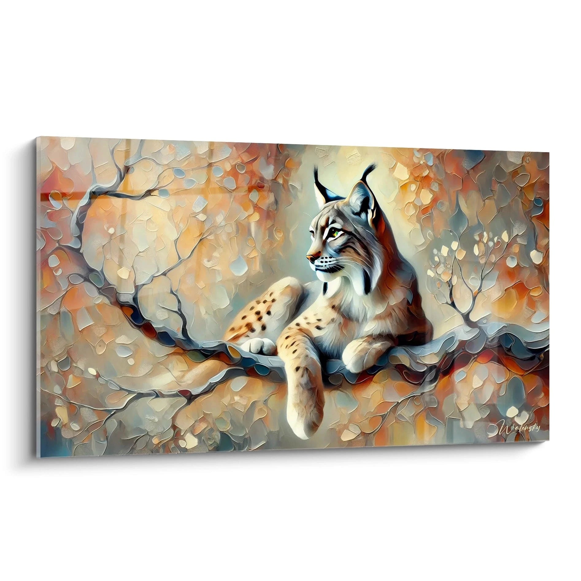 Ce tableau lynx capture la beauté de cet animal sauvage dans un style abstrait. Les couleurs chaleureuses apportent une profondeur à l'œuvre, créant une ambiance apaisante.