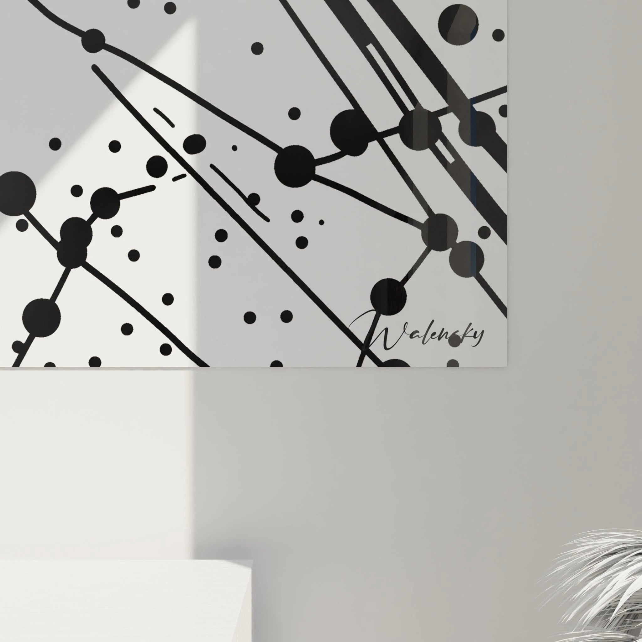 Tableau tacheté noir et blanc de Walensky avec des motifs dynamiques et modernes