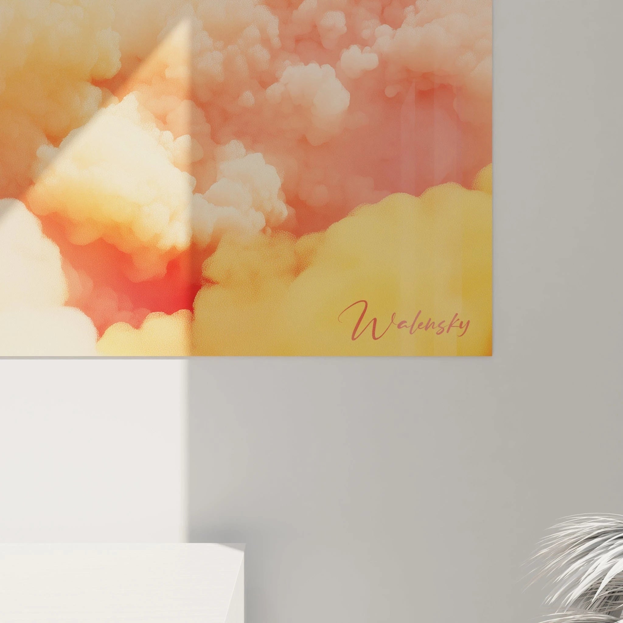 Tableau expressionniste abstrait de Walensky en dégradés de couleurs chaudes et nuageux