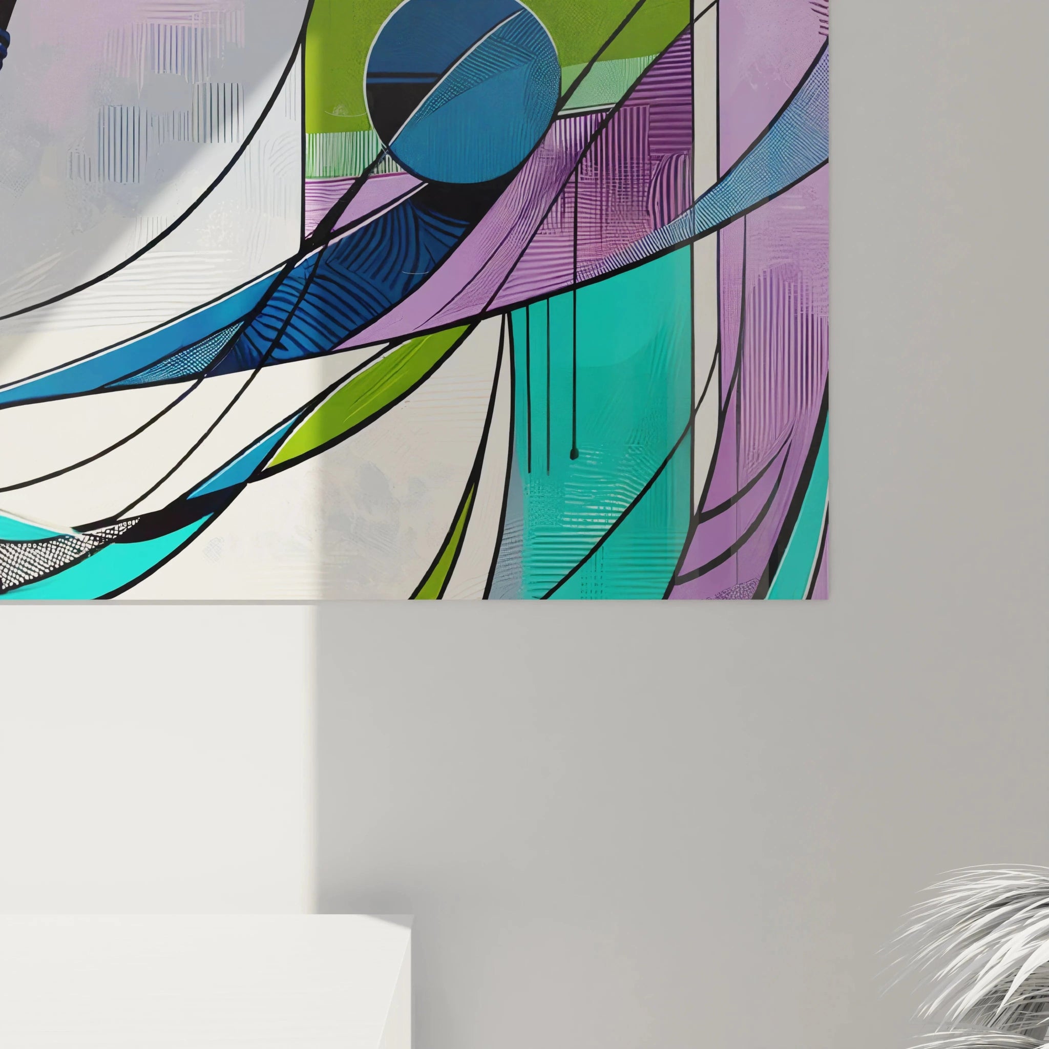 vue de près du tableau africain mélange de bleu vert violet détails parures vibrantes textures riches célébrant la puissance des femmes africaines dans une harmonie de tradition et modernité