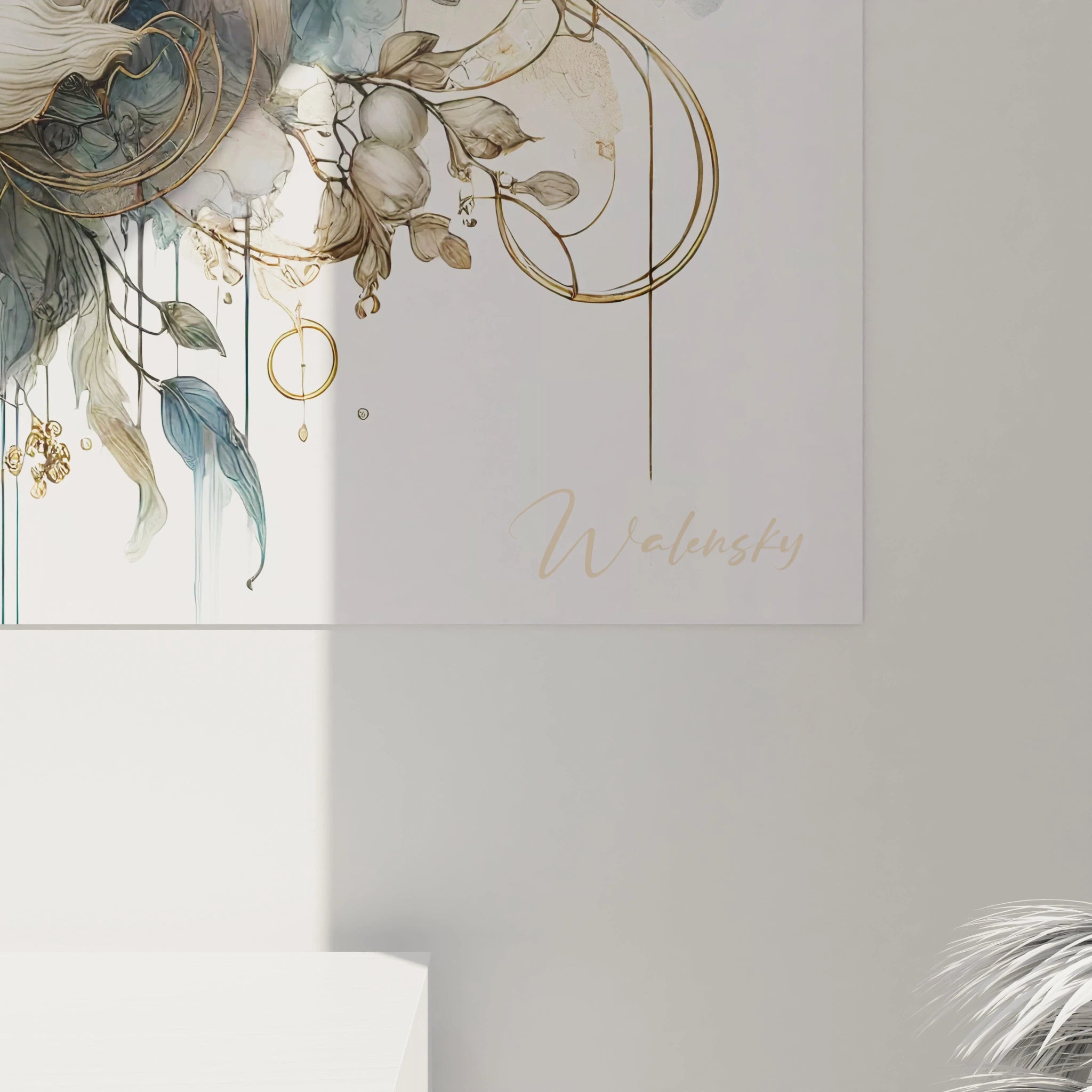 Vue rapprochée d'un angle en bas à droite d'un tableau Nature en verre acrylique - Détails de qualité exceptionnelle - Art mural géant avec finition parfaite - Décoration murale naturelle - Matériaux de haute qualité et design écologique