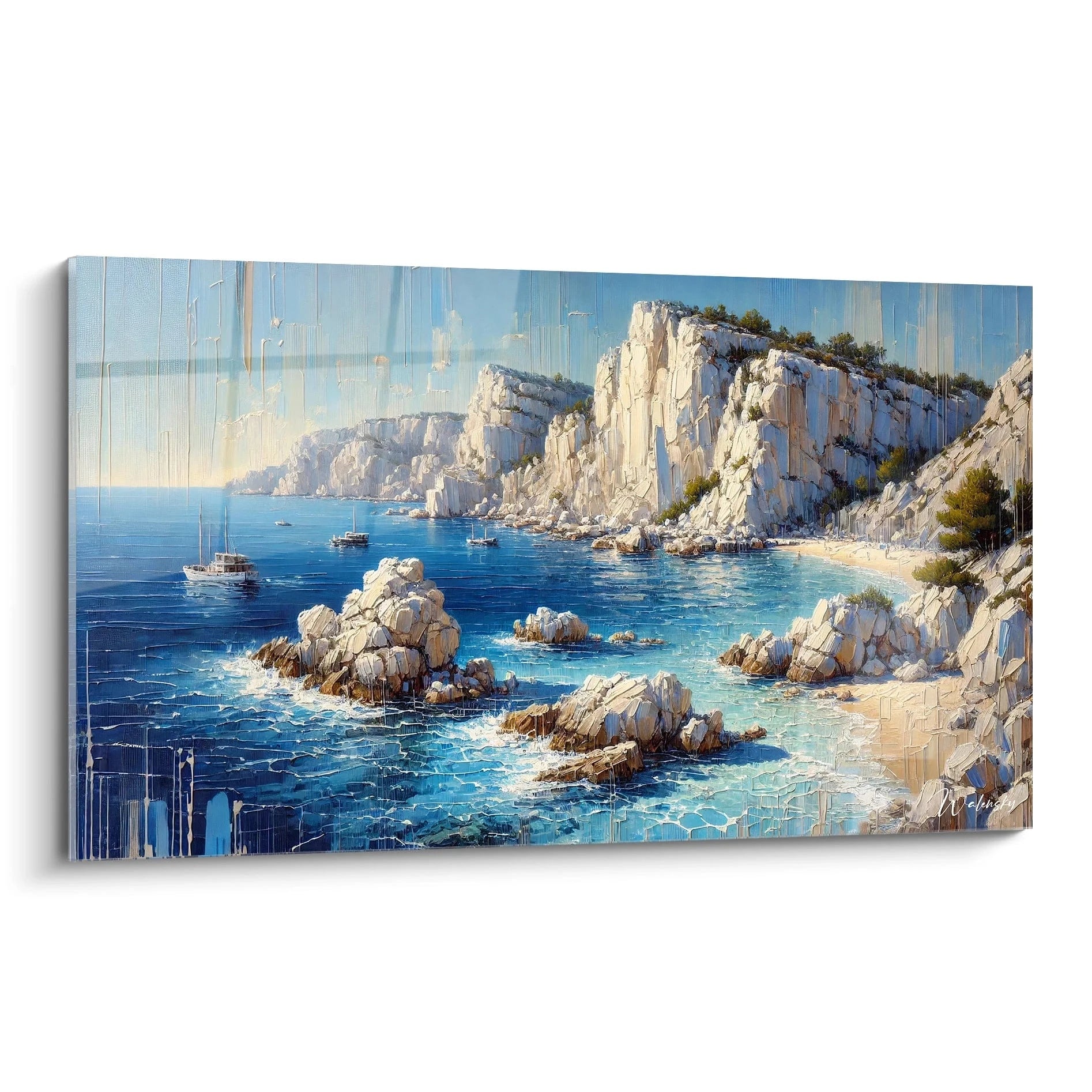 Ce tableau Mer offre une vue fascinante de la côte sauvage. L'équilibre entre les vagues et les rochers invite à l'évasion et à la sérénité, parfait pour tout espace de vie.