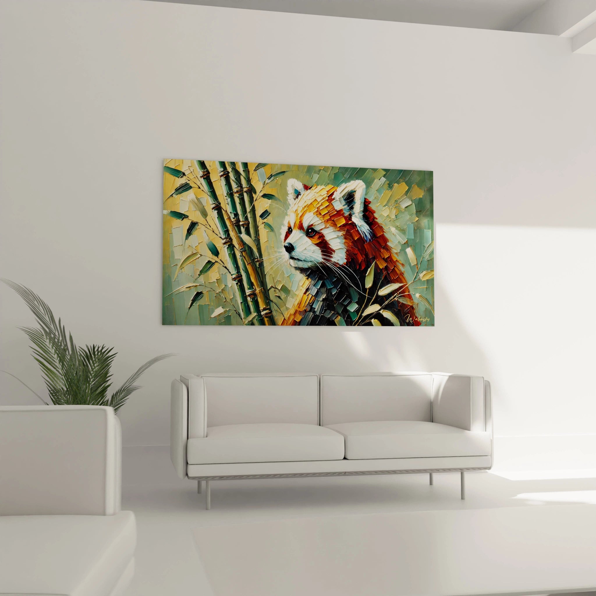 Sublimez votre salon avec ce tableau panda roux au dessus du canapé. Composition exotique et contraste saisissant pour une decoration captivante.