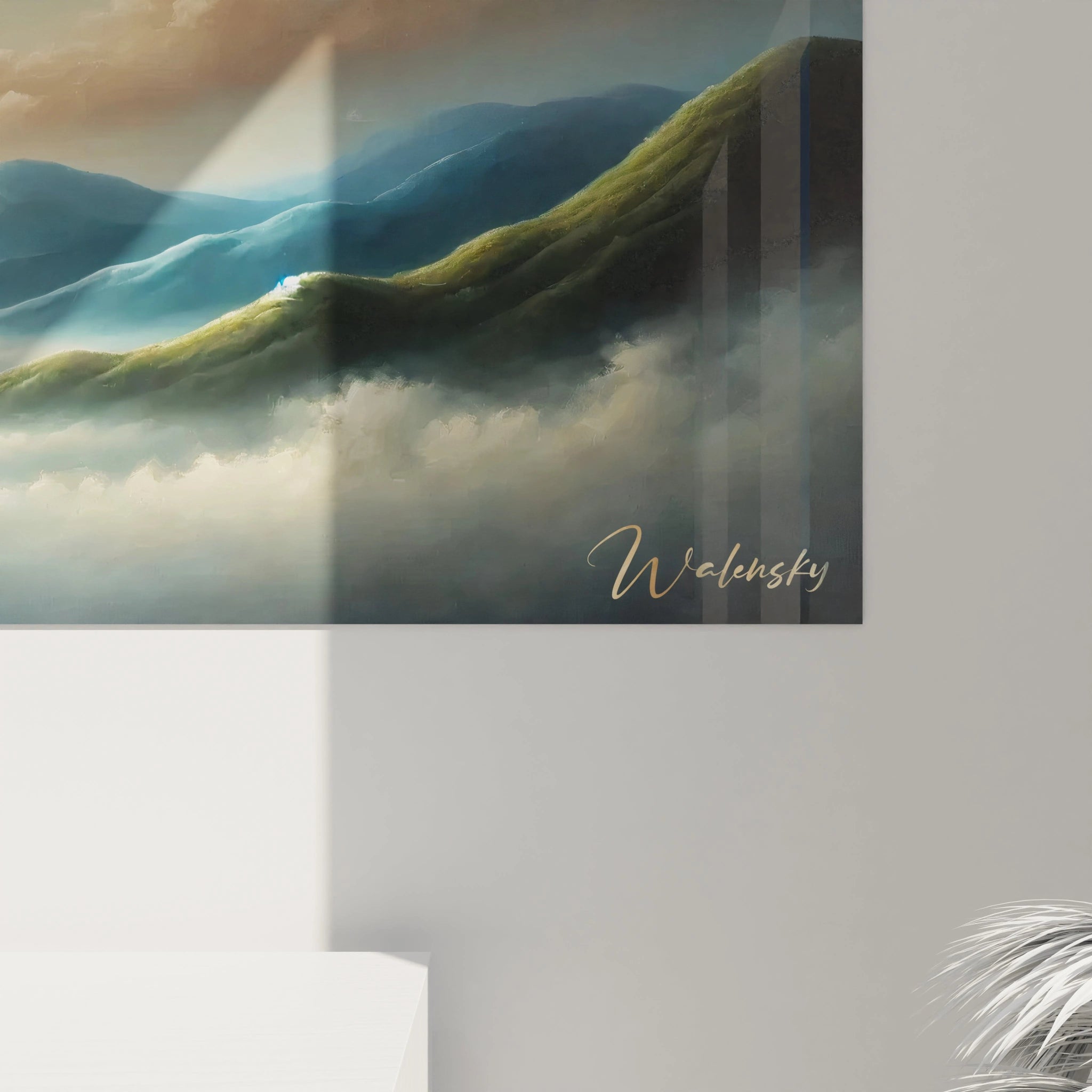 Gros plan du tableau Ciel Étoilé, révélant des détails minutieux et des nuances subtiles de bleu et d'or. Une invitation a explorer l'infini et la poesie d'un ciel calme et profond.