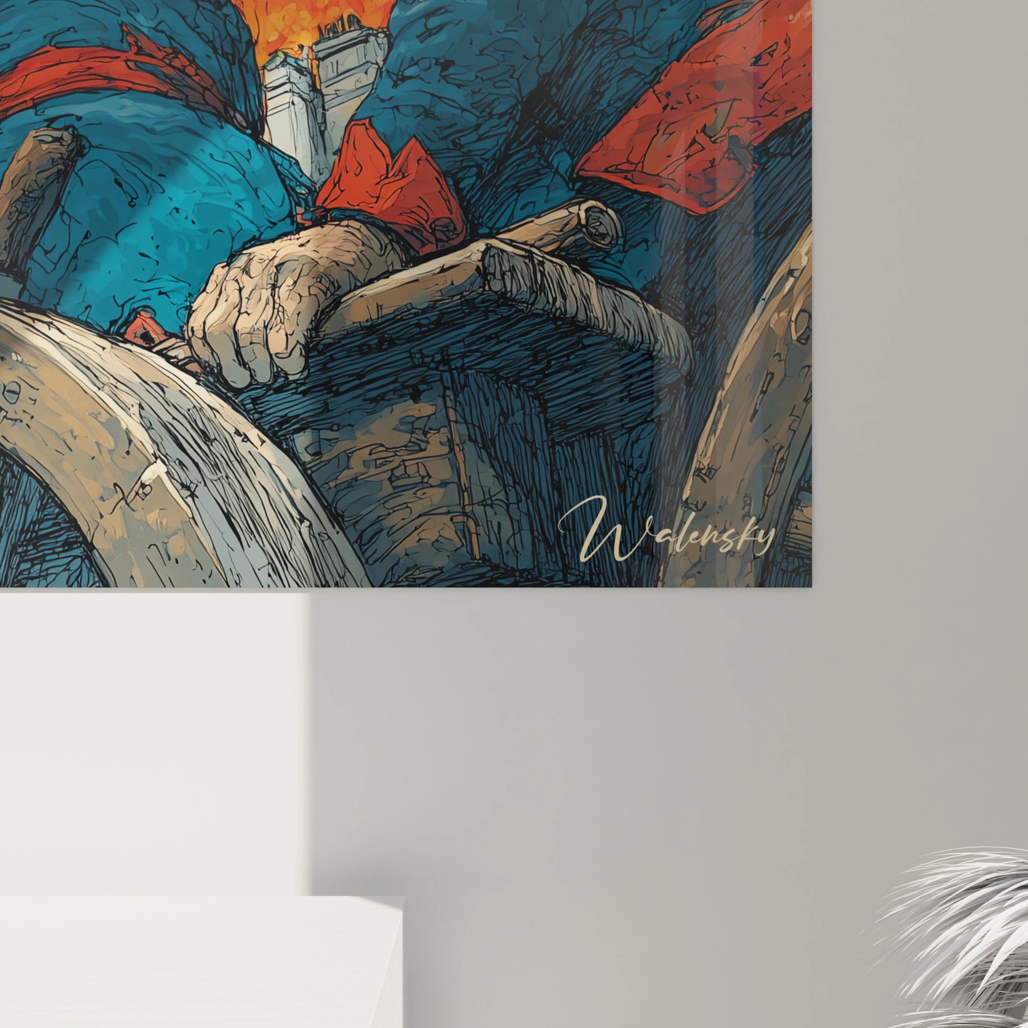 Tableau mural Walensky montrant mains et roue peintes en bleu et rouge illustration inspirée tableau révolution française