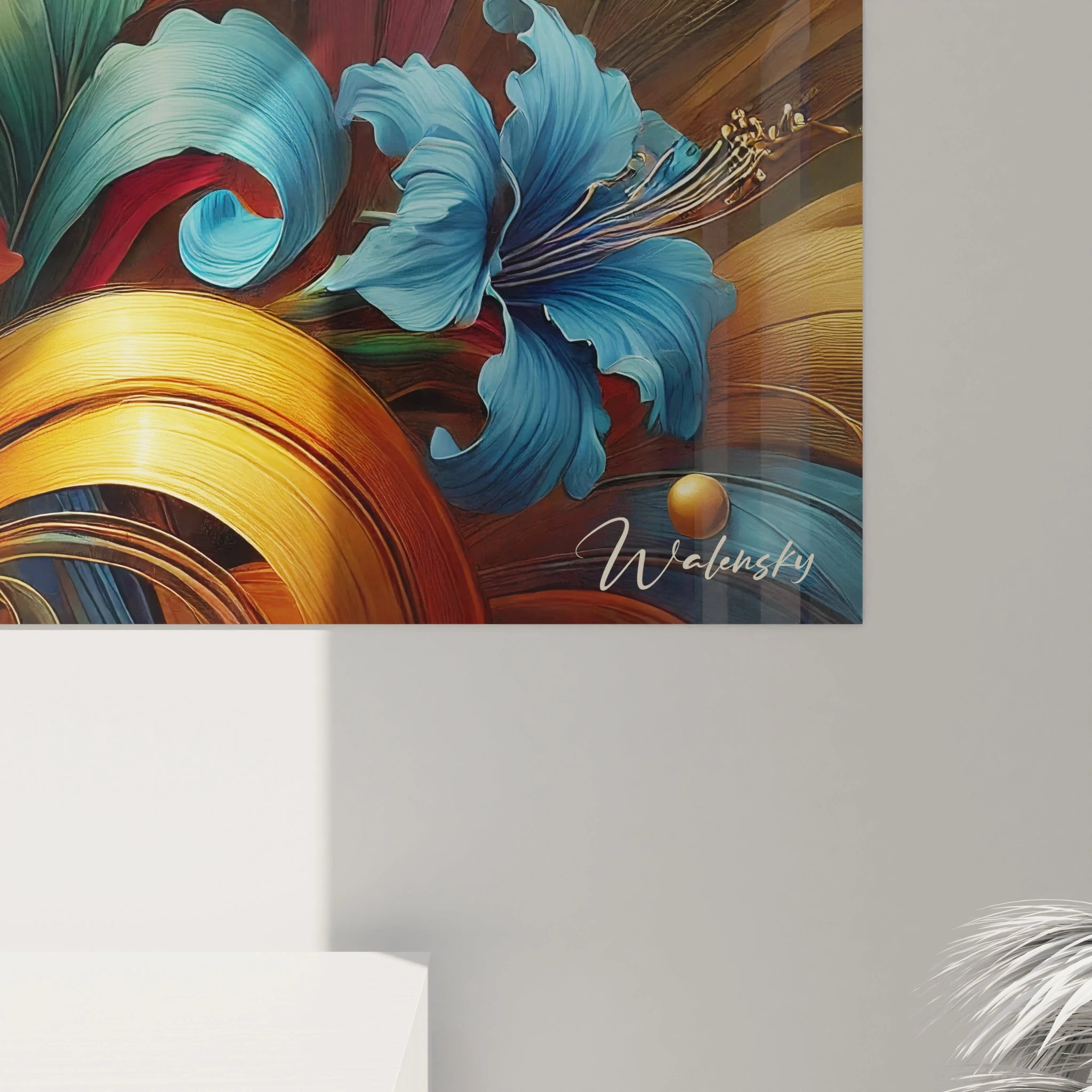 Cette vue de près du tableau tropicales révèle des textures riches et des détails captivants. Plongez dans l'univers luxuriant et vivant des tropiques à chaque regard.