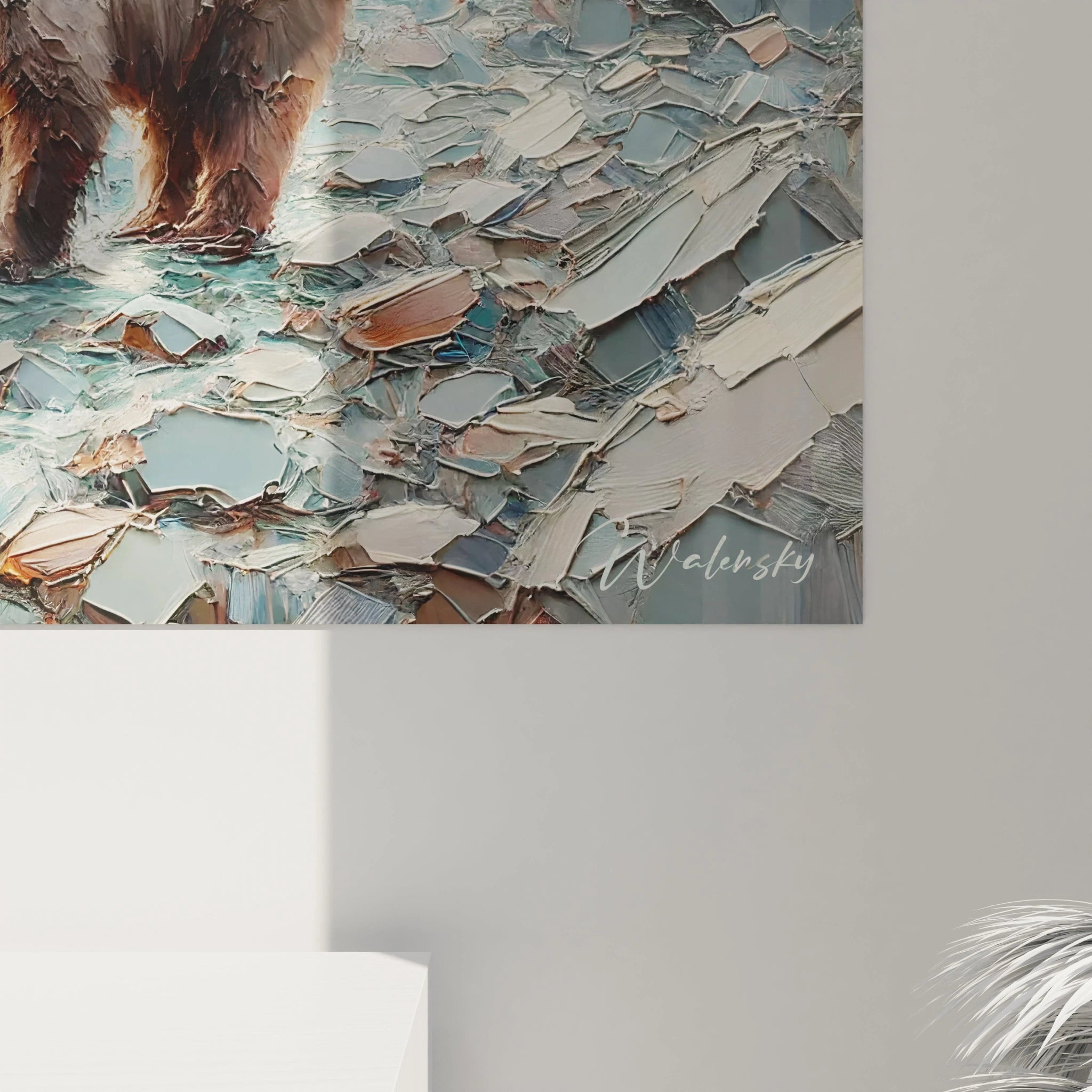 Admirez les détails du tableau ours brun avec sa peinture texturée et ses coups de pinceau larges. Une pièce qui vous connecte instantanément à la nature sauvage.