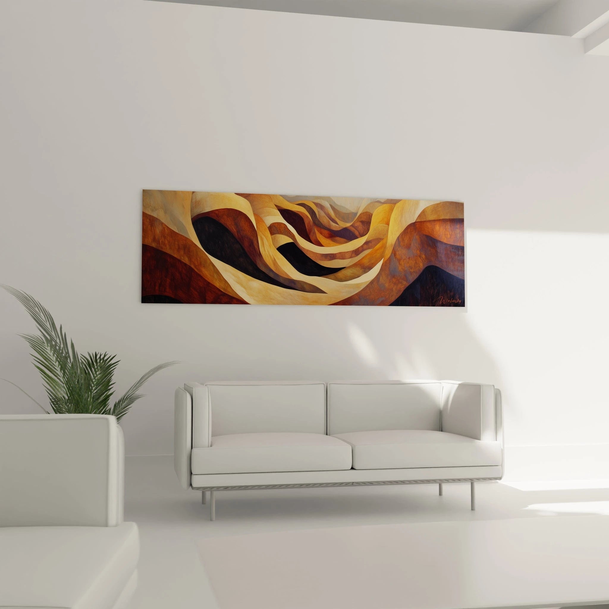 Tableau expressionniste abstrait de Walensky aux couleurs chaudes, parfait pour un salon moderne