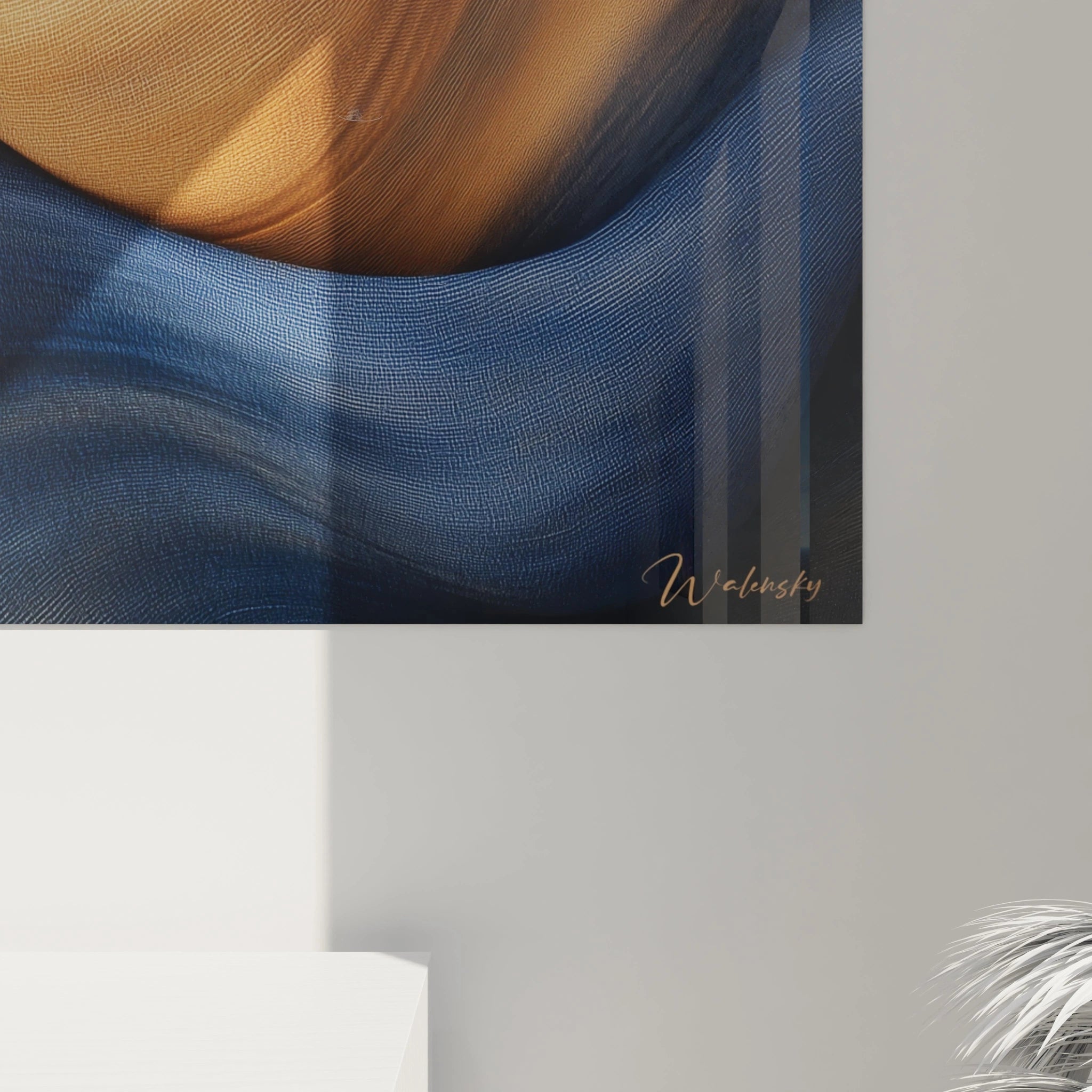 Tableau texture abstrait Walensky en nuances de bleu et or, parfait pour décorer un intérieur moderne