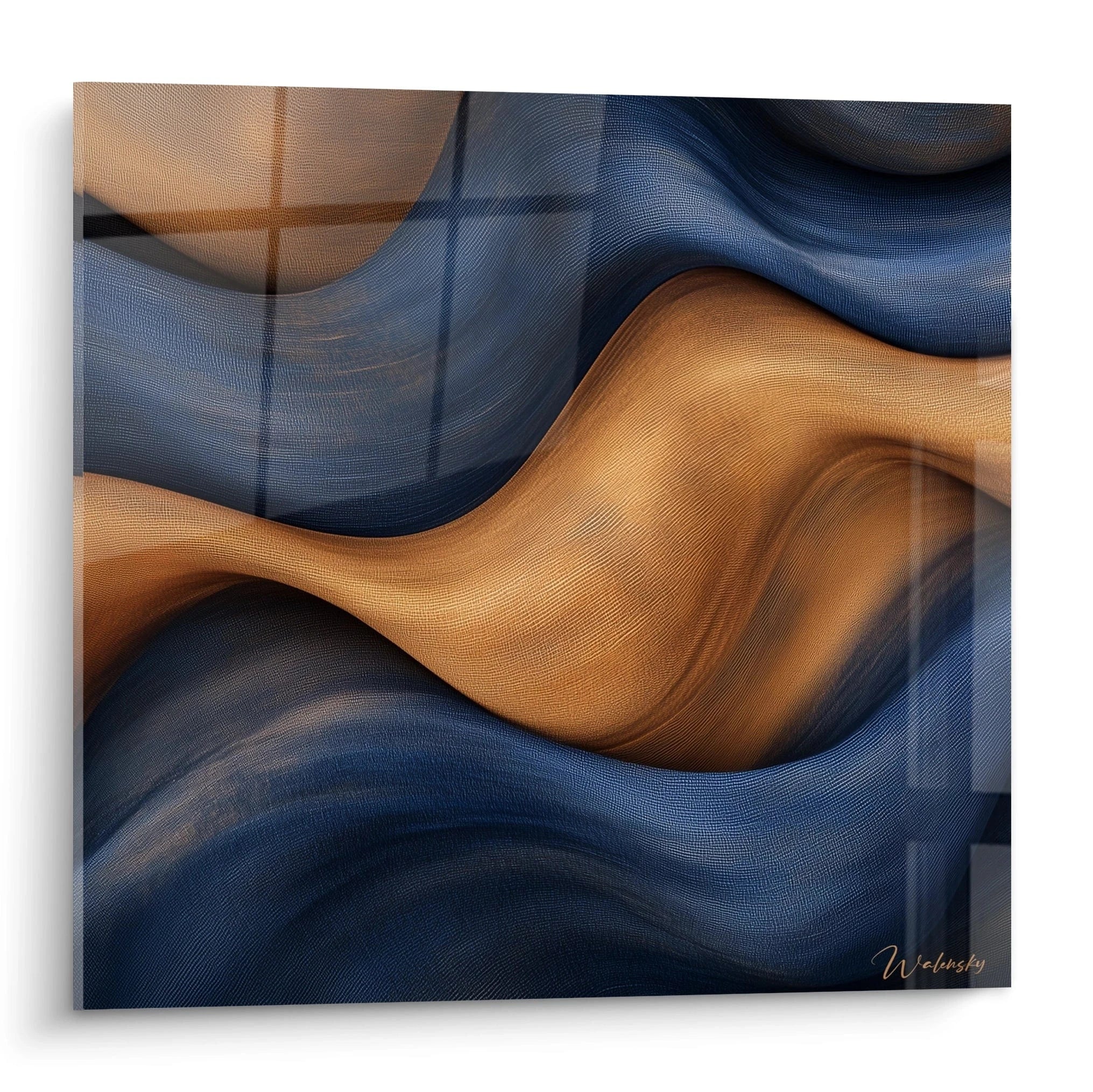 Tableau abstrait en texture bleue et dorée de Walensky pour une décoration moderne