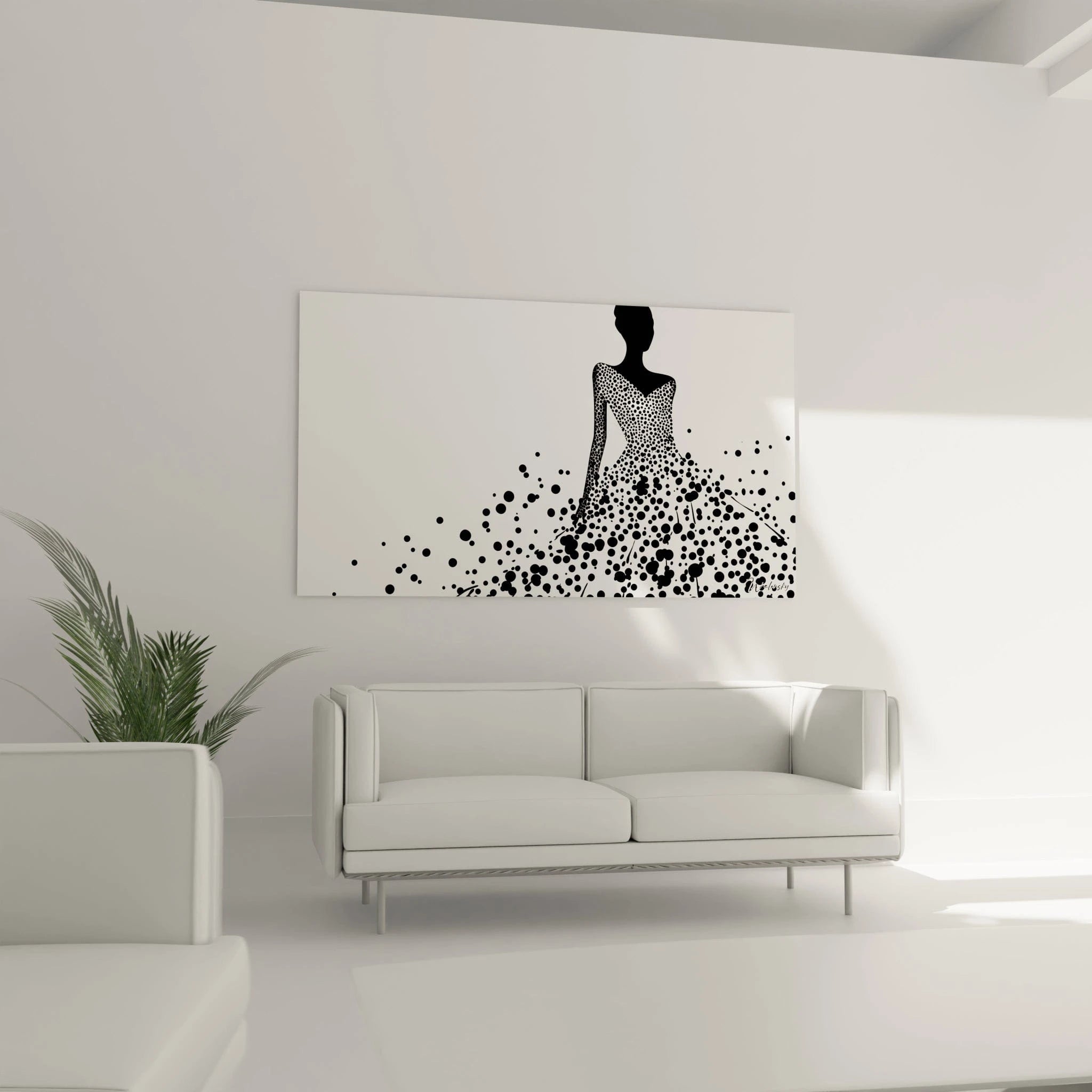 Tableau tacheté noir et blanc avec silhouette d'une femme, décor moderne par Walensky