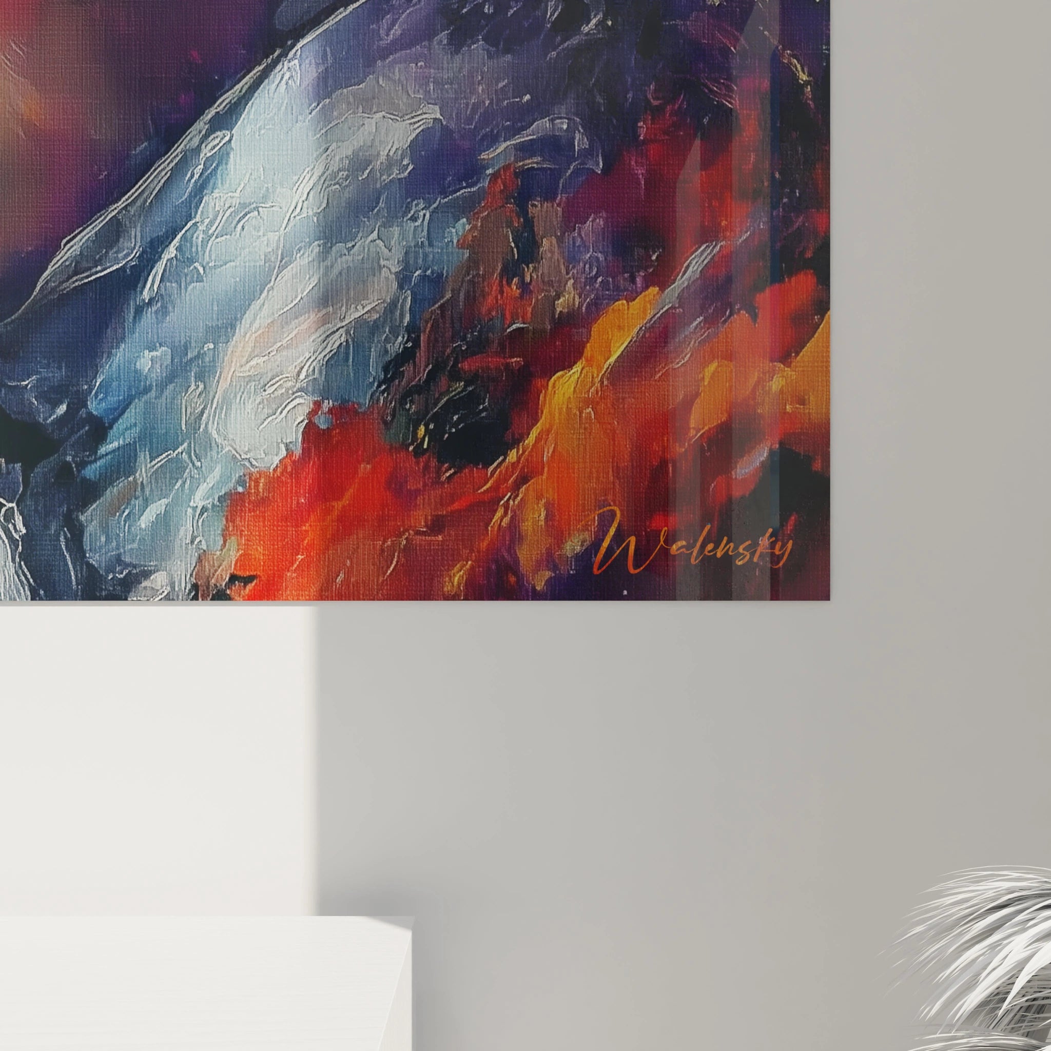 tableau roi Louis XVI Walensky peinture murale abstraite colorée avec texture et signature visible