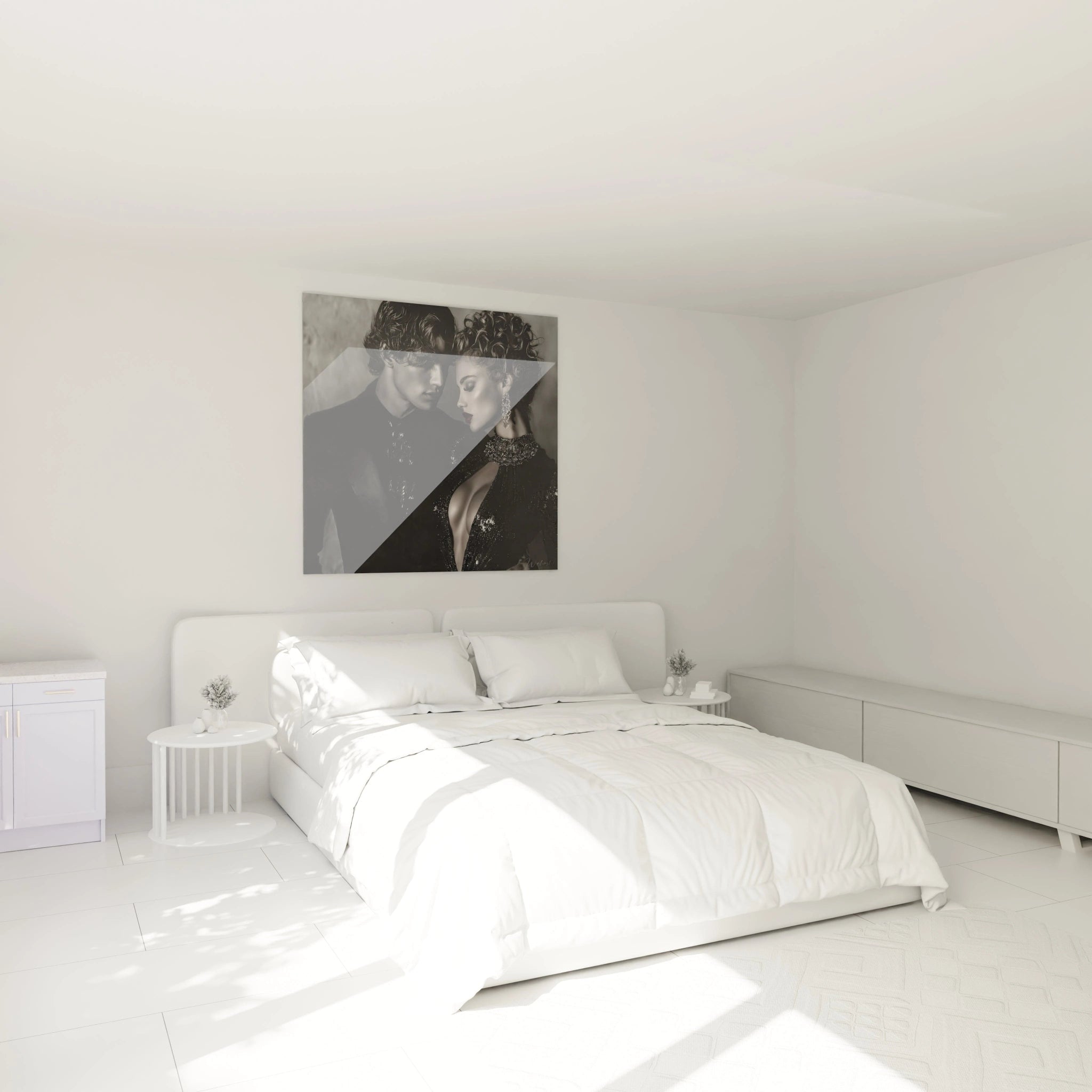 Tableau mural romance vintage de Walensky, ajoutant une touche artistique à une chambre moderne