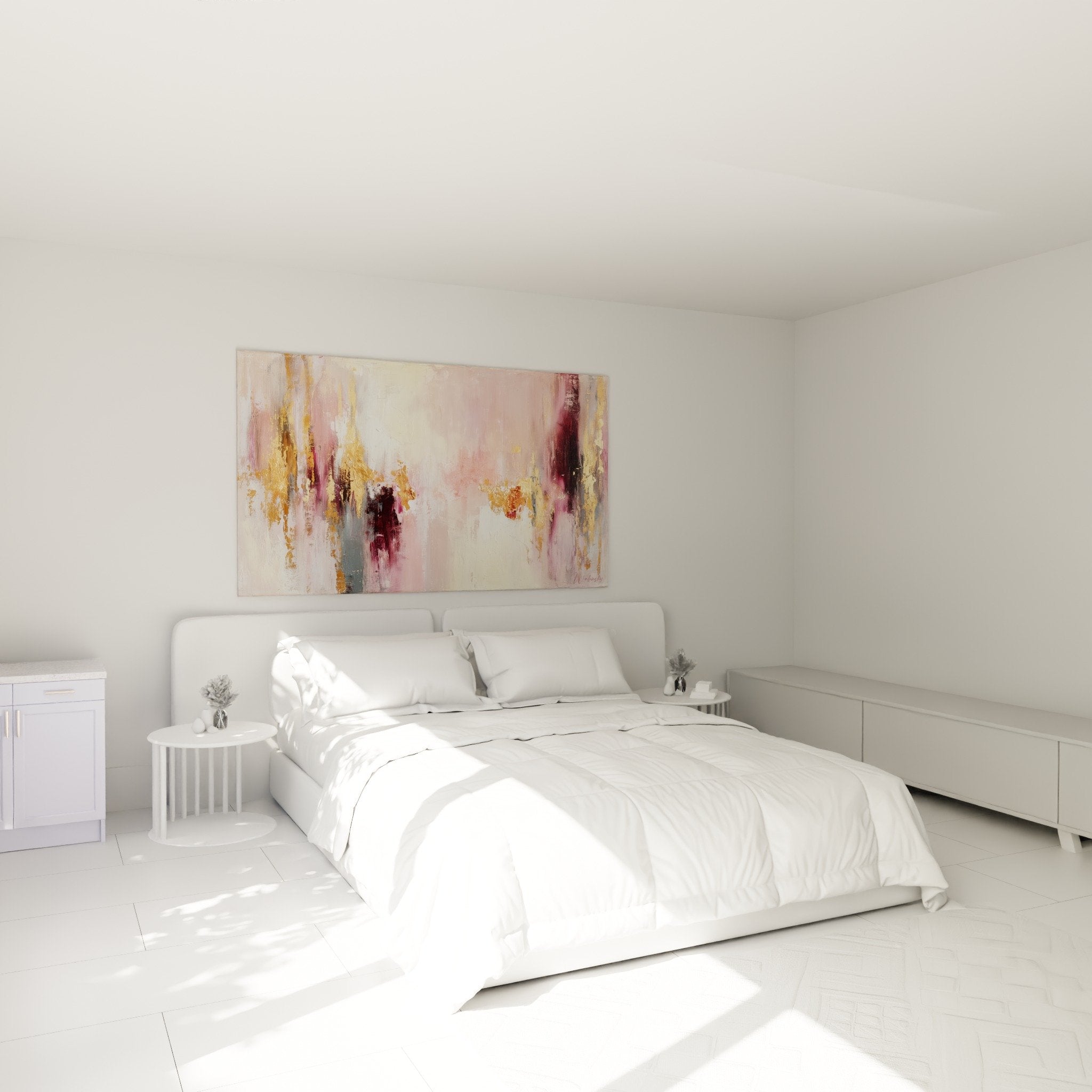 Tableau rose dore chambre parentale ambiance apaisante decoration murale feng shui