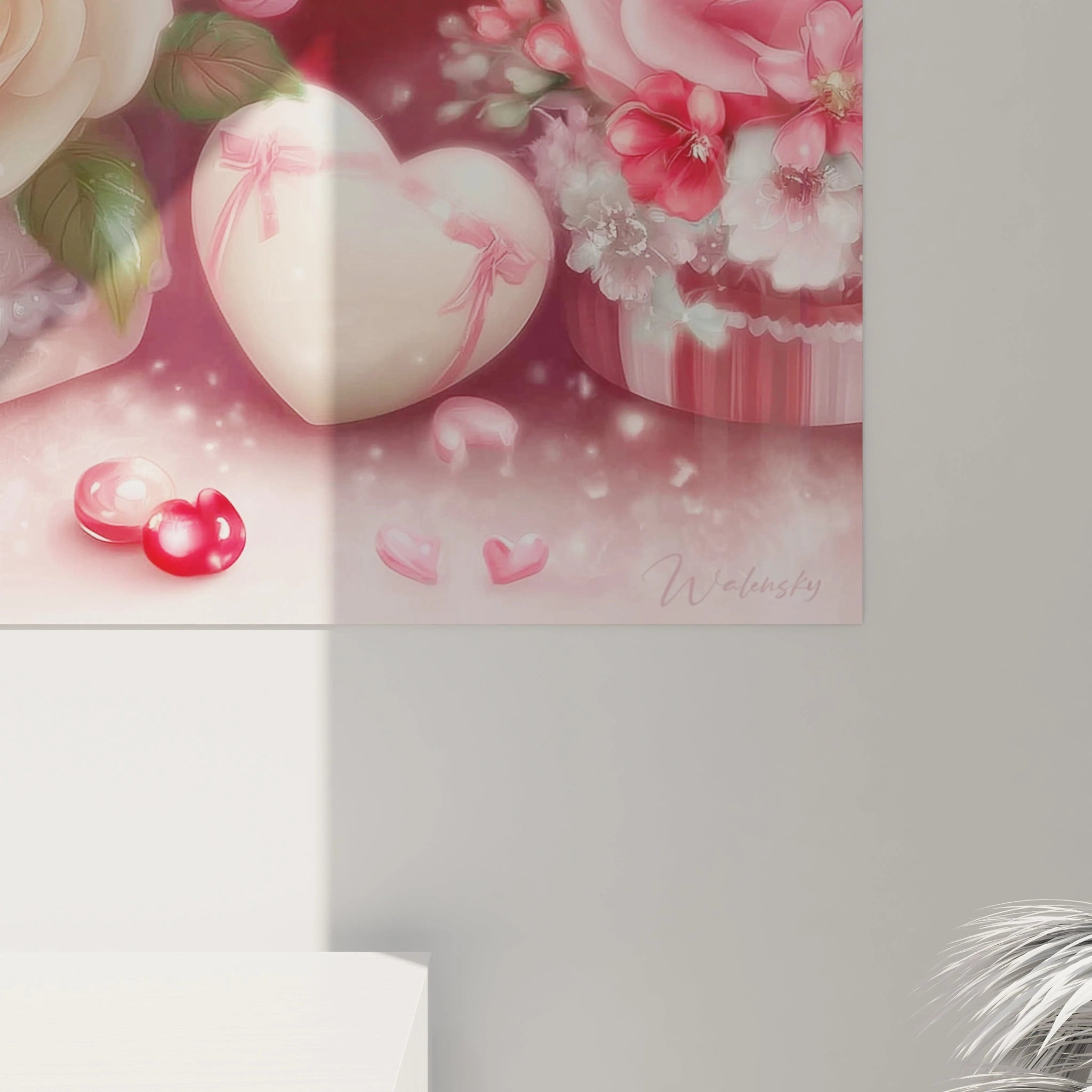 Tableau mural Walensky avec tableau roses saint valentin motif coeur chocolat et fleurs roses pour déco romantique