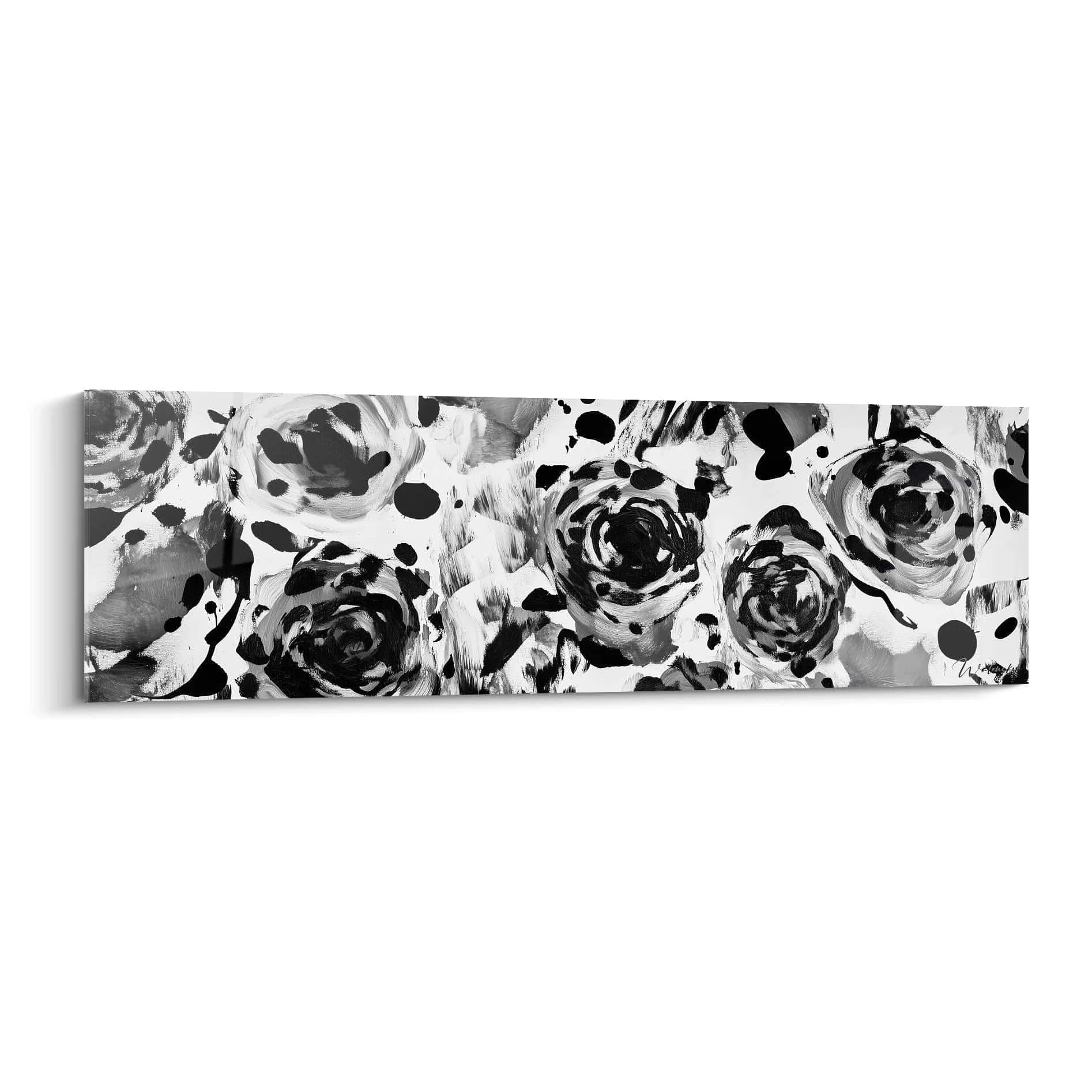 Tableau tacheté noir et blanc de Walensky avec des roses stylisées pour une décoration moderne