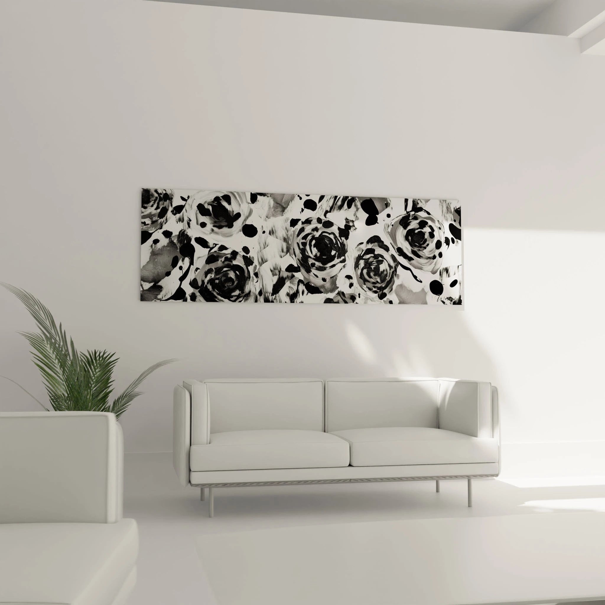 Tableau tacheté noir et blanc avec des motifs de roses pour une décoration murale moderne