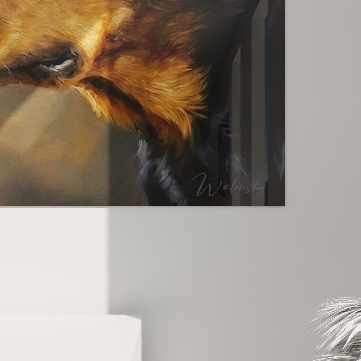 Empâtements du pelage noir et fauve du Rottweiler visibles en gros plan sur la toile