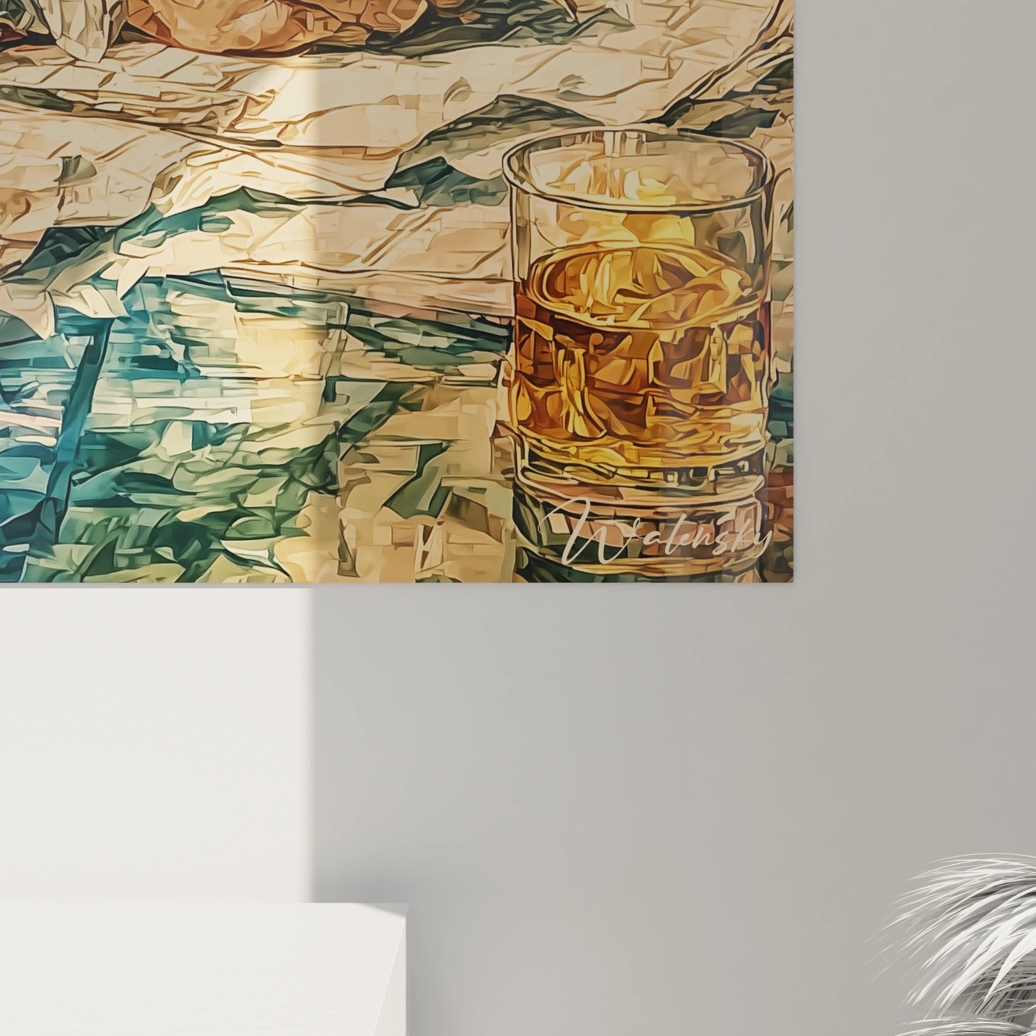 tableau Saint Jérôme renaissance italienne par Walensky gros plan sur verre ambré et texture peinte murale