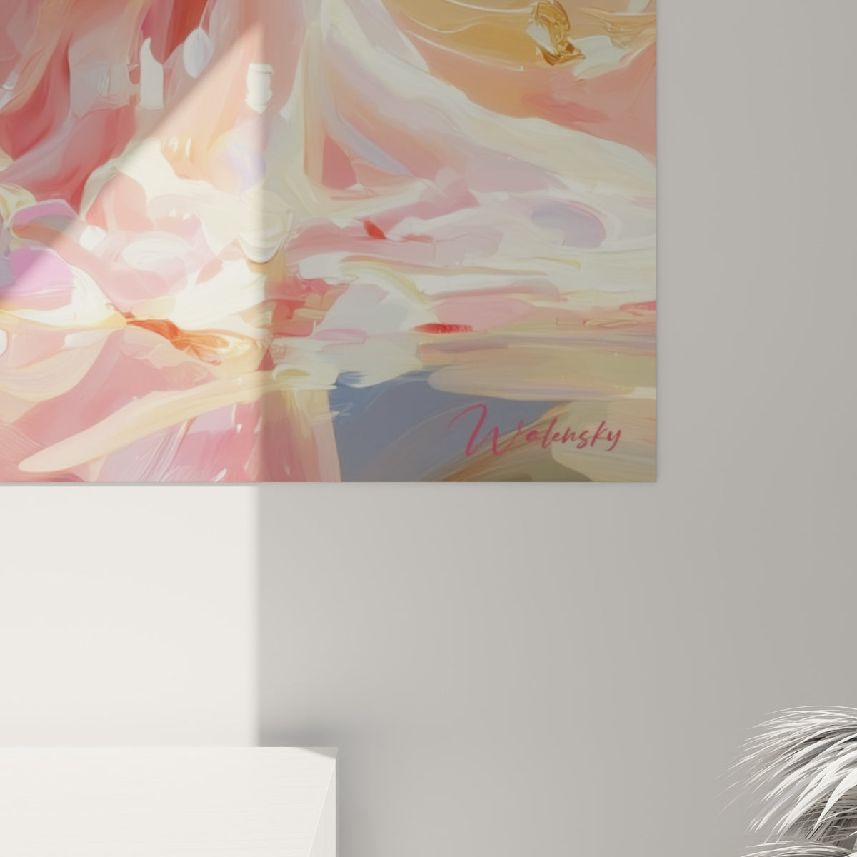 Détail du tableau Samouraï montrant les empâtements dorés et les nuances roses du kimono en gros plan