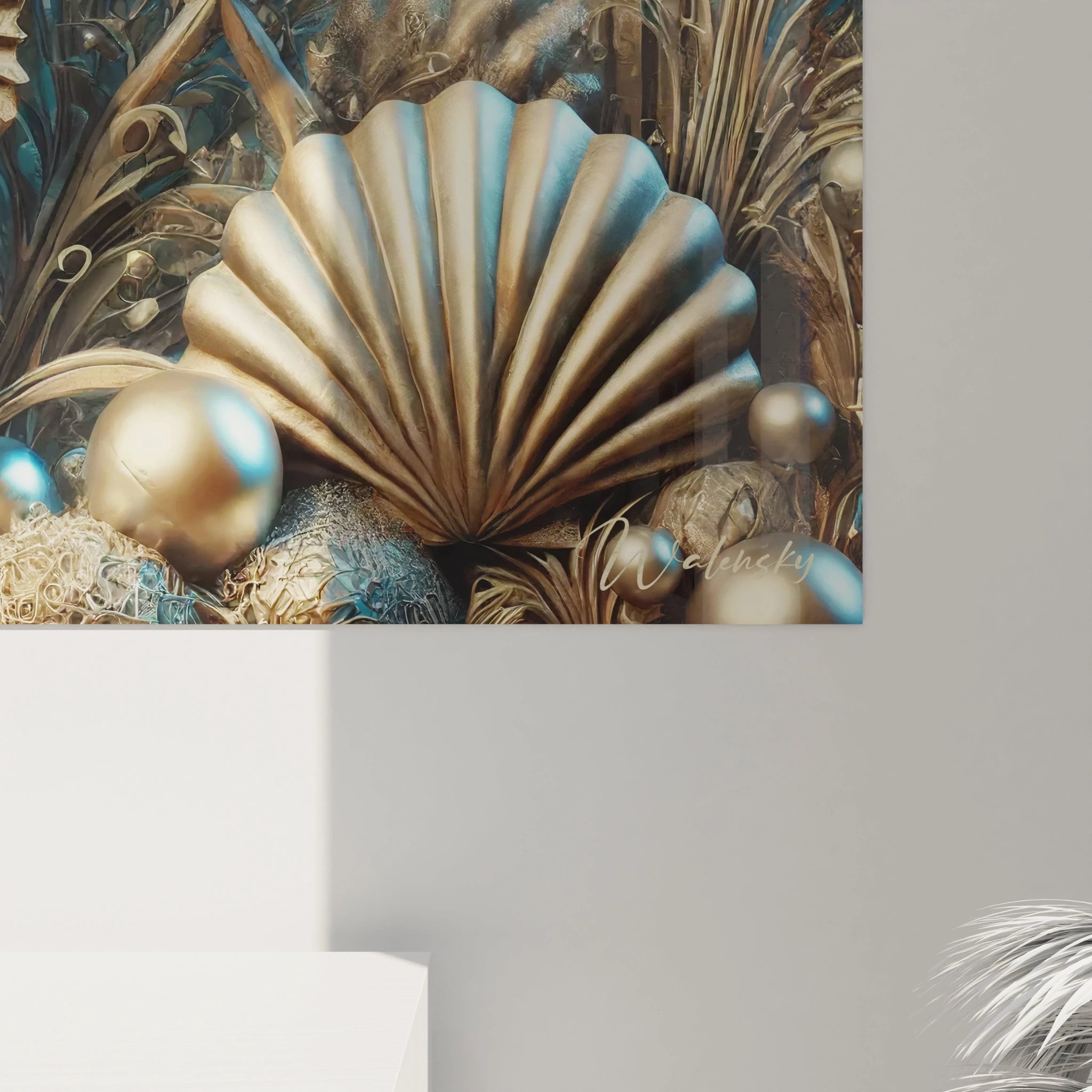 Vue de pres du tableau hippocampe : textures complexes, reflets bronze et détails marins saisissants. Une representation artistique unique qui rend hommage à la beauté mystérieuse de l'océan.