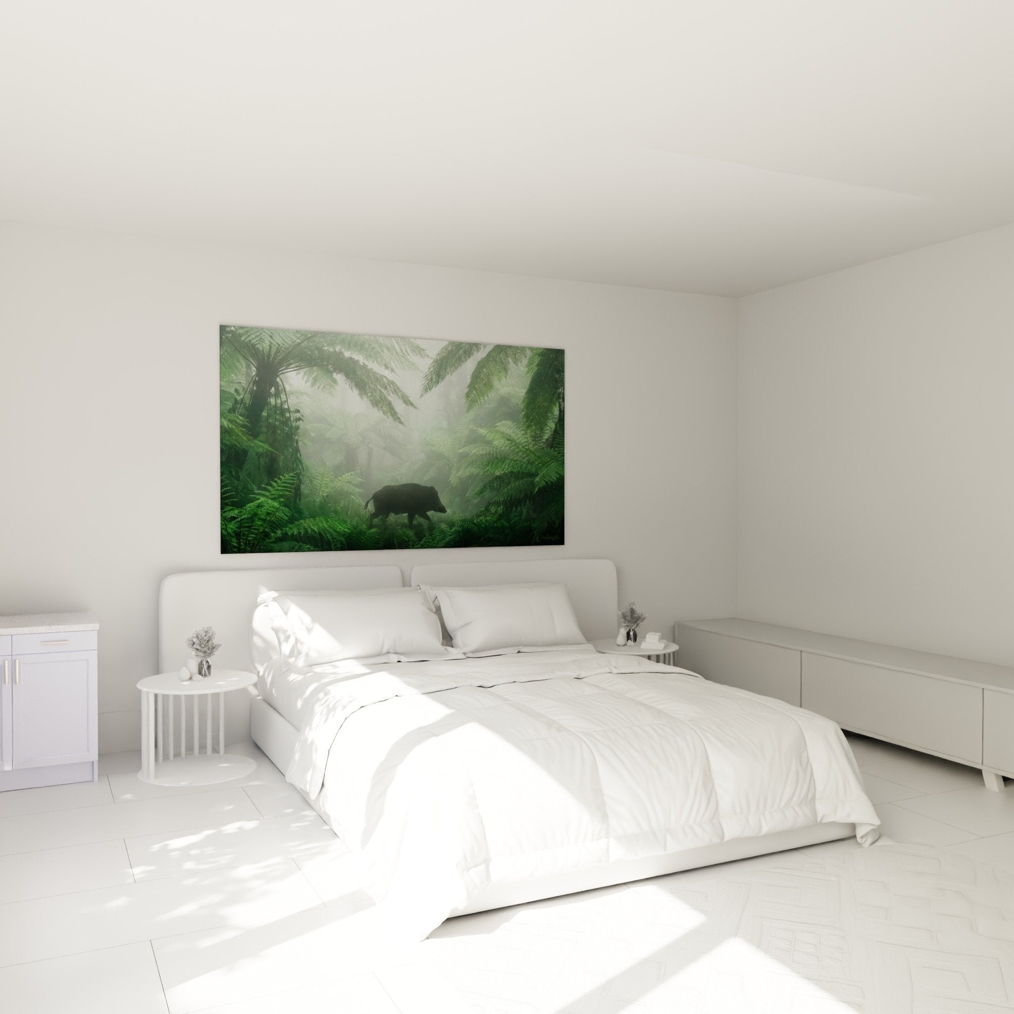 wild boar misty painting bedroom decoration natural green peaceful tropical forest atmosphere