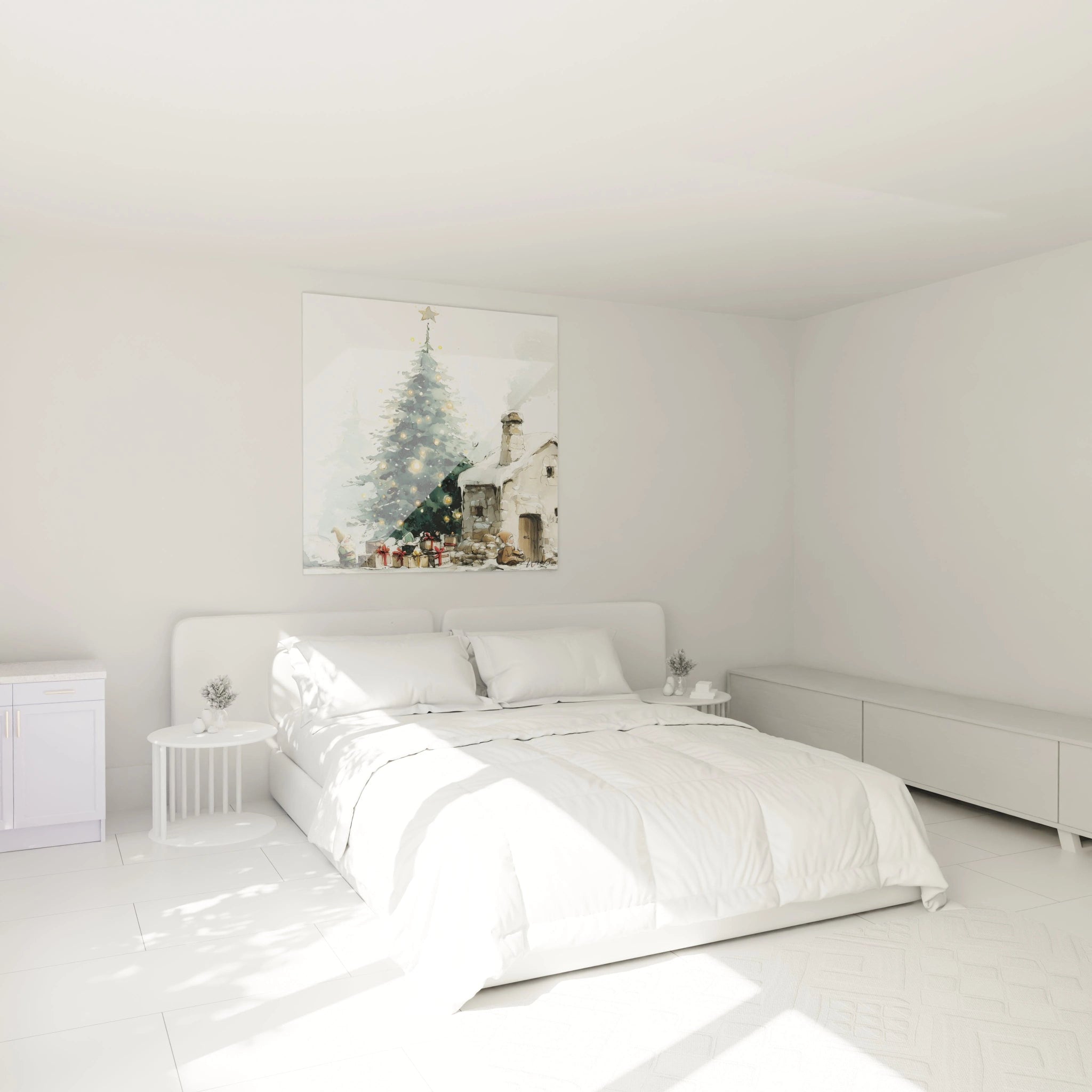 Tableau mural Noël sapin cadeaux pour décorer une chambre moderne et lumineuse