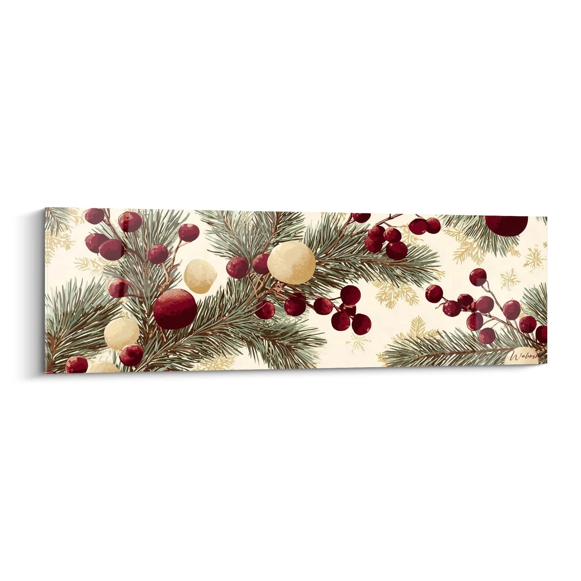 Tableau mural sapin de Noël avec des décorations et des baies sur fond clair