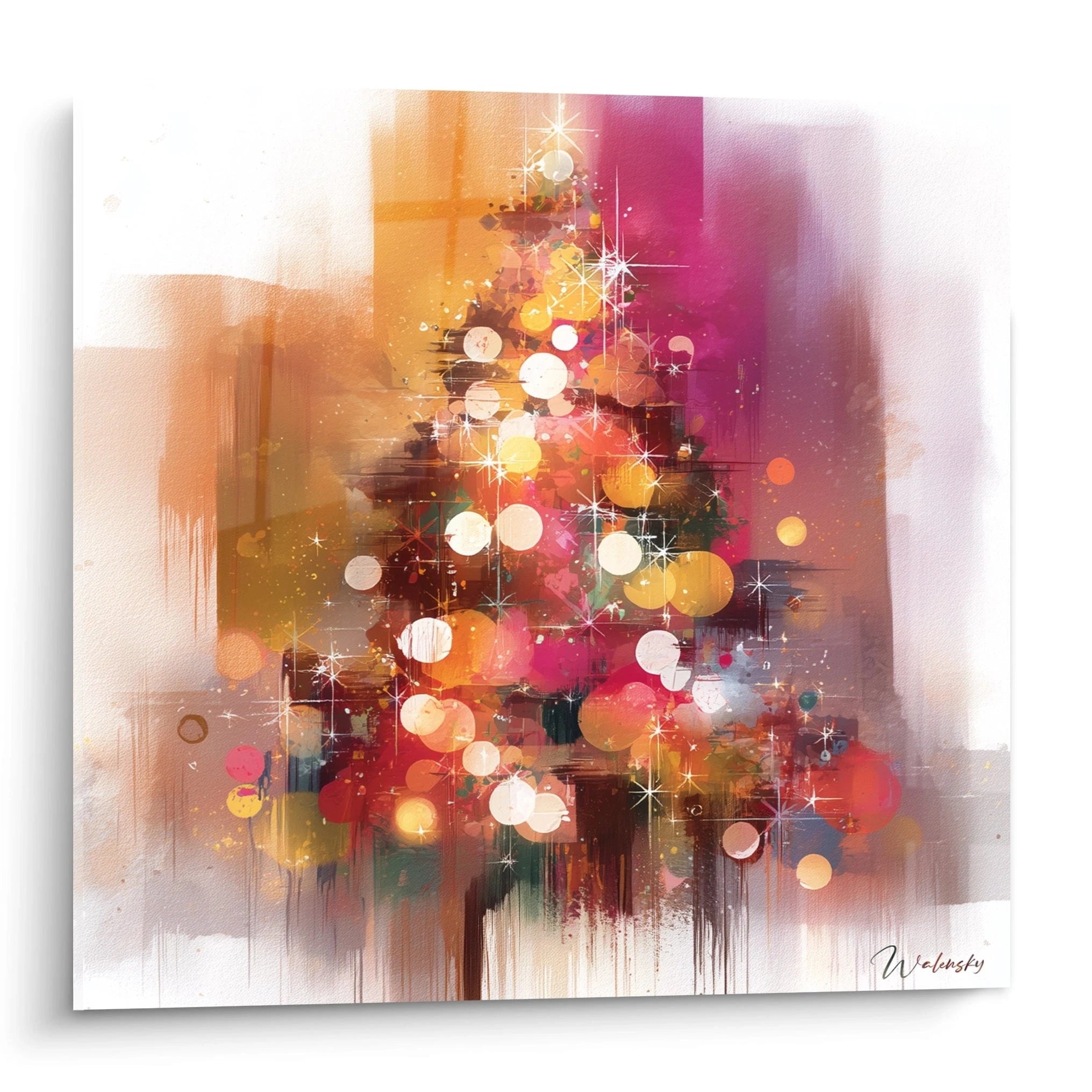 Tableau sapin de Noël moderne avec des couleurs vives et des lumières scintillantes pour décorer votre intérieur