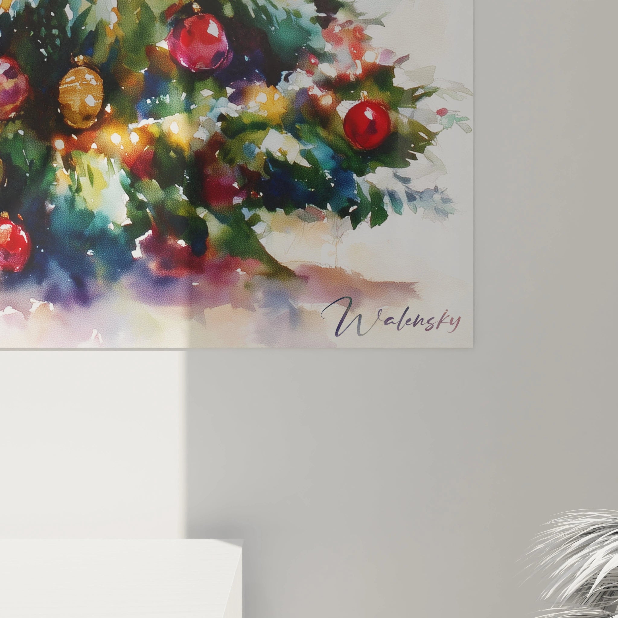 Tableau sapin de Noël mural coloré de Walensky avec des ornements festifs et des lumières scintillantes