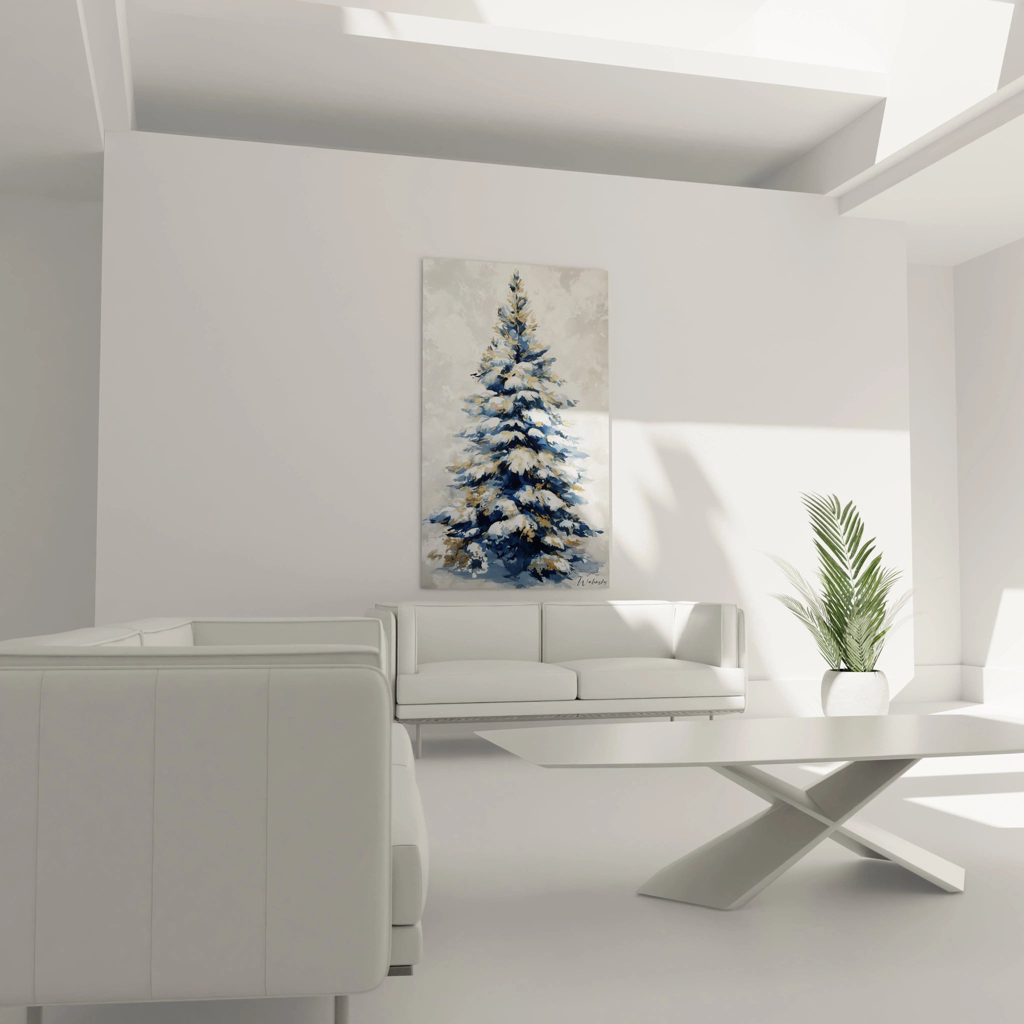 Tableau mural sapin de Noël moderne de Walensky sur un mur d'un intérieur contemporain