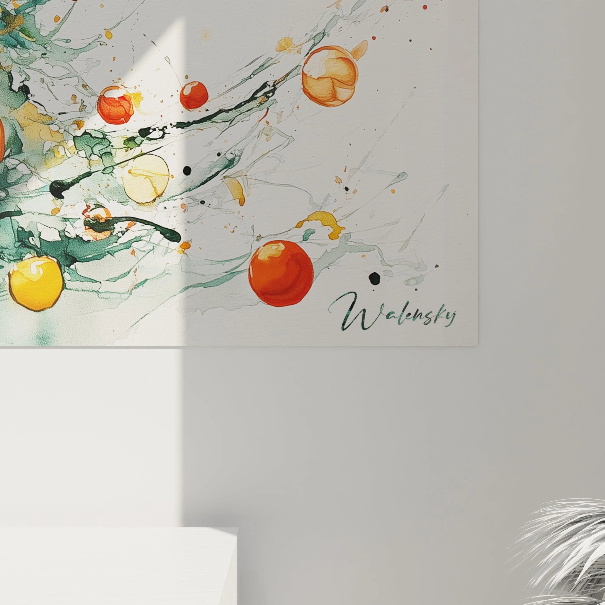 Tableau mural sapin de Noël aquarelle avec des couleurs vives et des formes abstraites