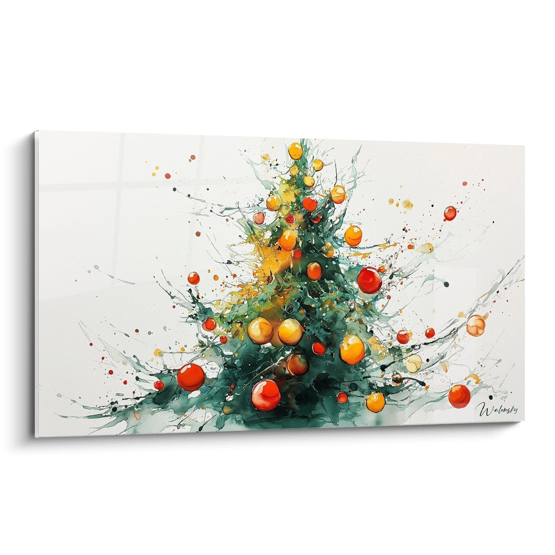 Tableau mural sapin de Noël aquarelle avec des couleurs vives et festive pour décorer votre intérieur