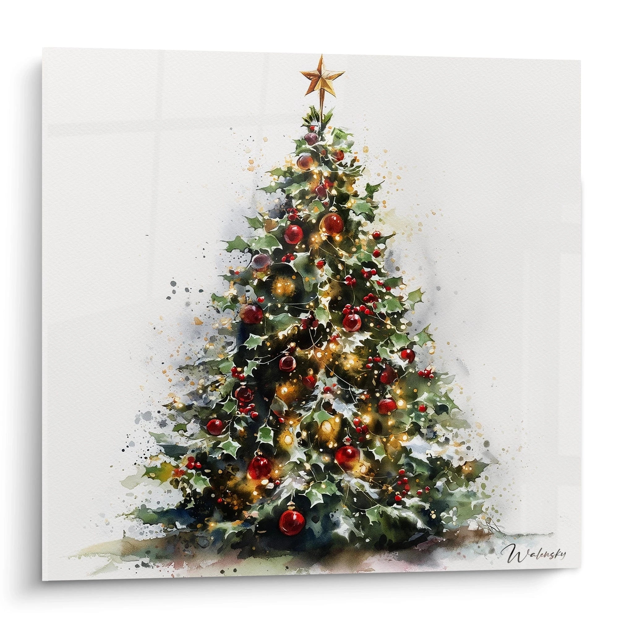 Tableau mural sapin de Noël haut de gamme avec des décorations festives et une étoile au sommet