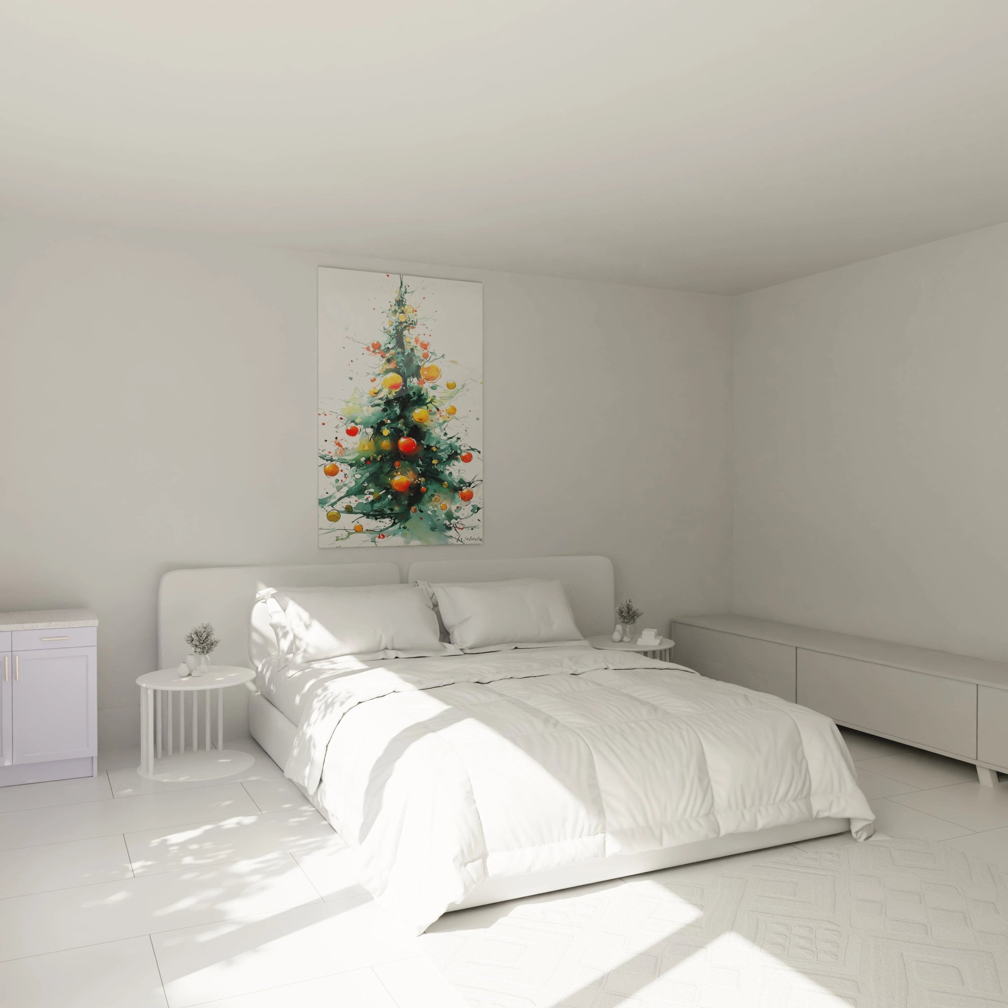 Tableau mural sapin de Noël moderne décorant une chambre lumineuse et élégante