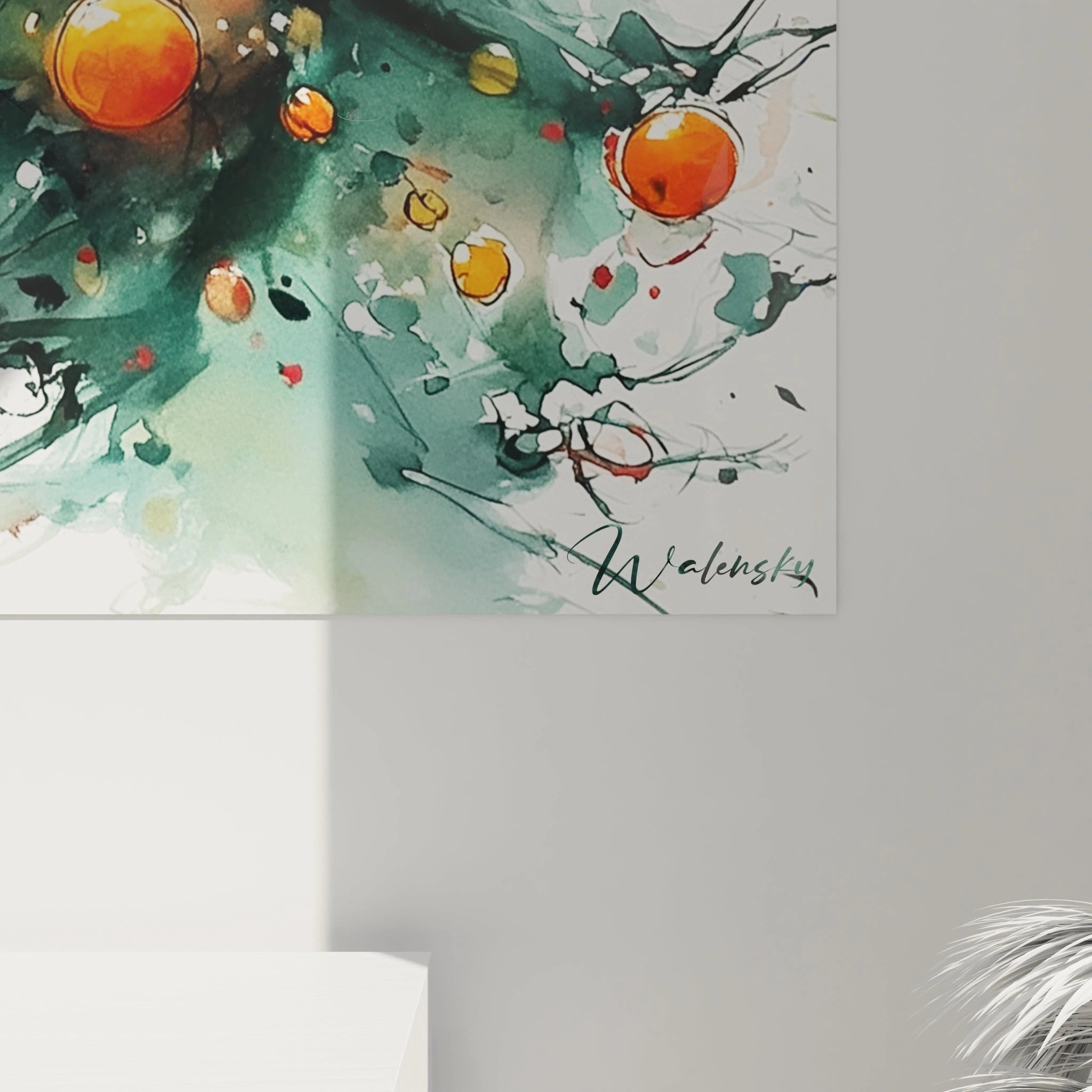 Tableau mural sapin de Noël moderne avec des couleurs vives et des motifs artistiques