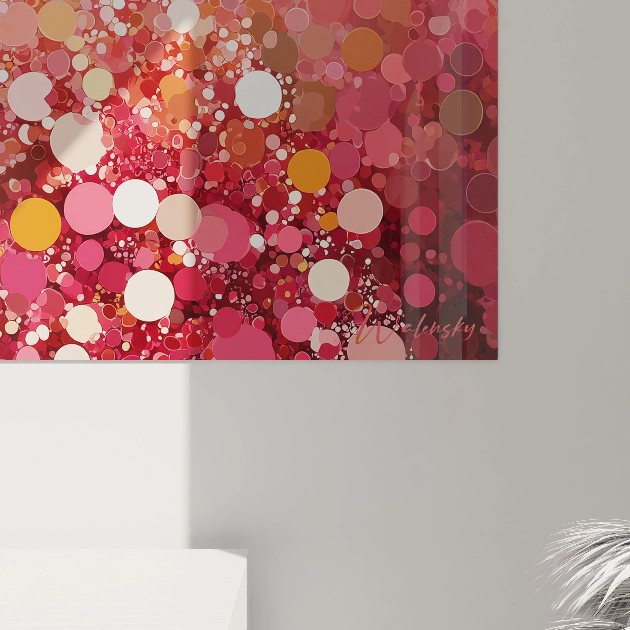 Tableau mural Walensky avec des cercles colorés, tableau sapin rouge carmin Noël moderne
