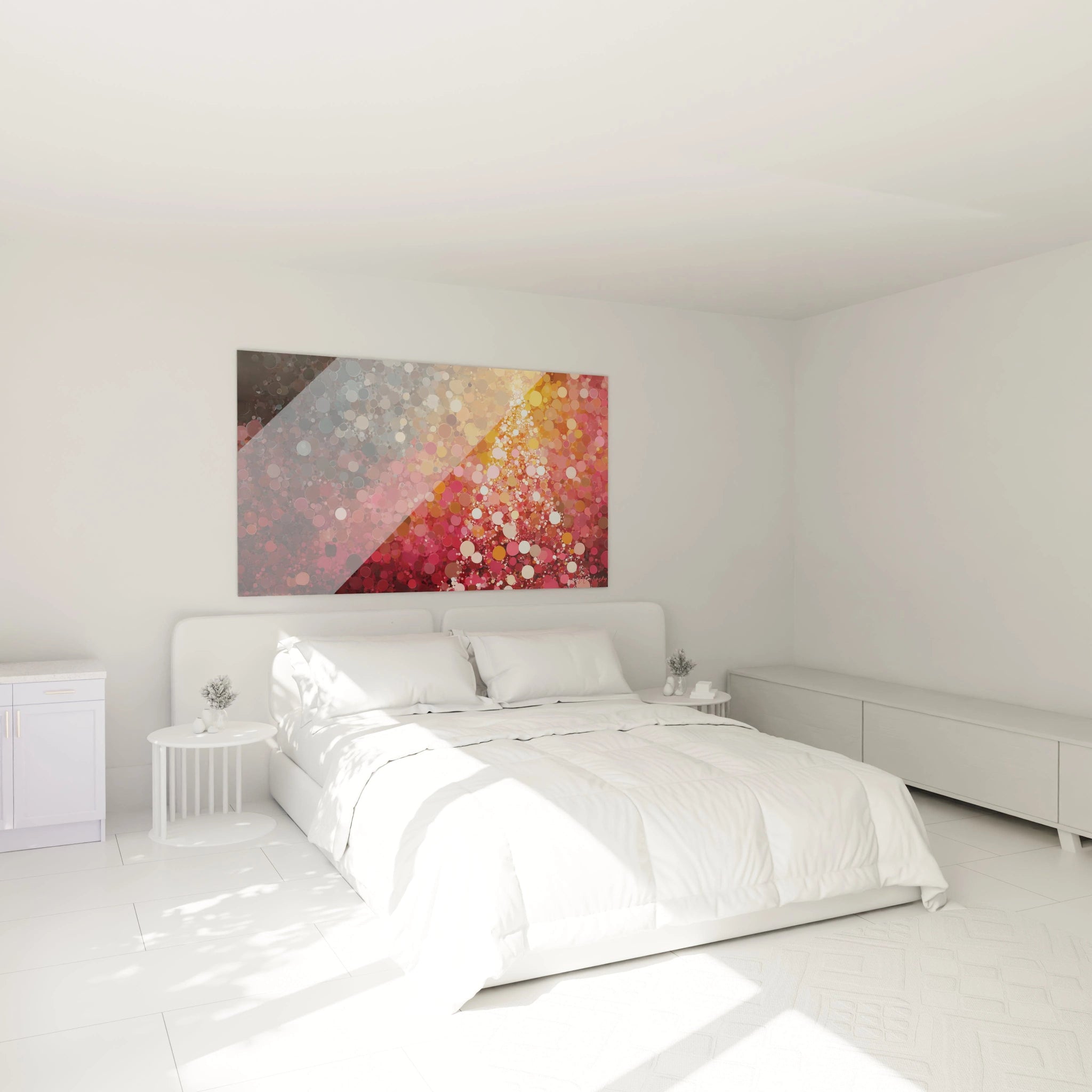 Tableau mural sapin rouge carmin Noël décorant une chambre moderne et lumineuse