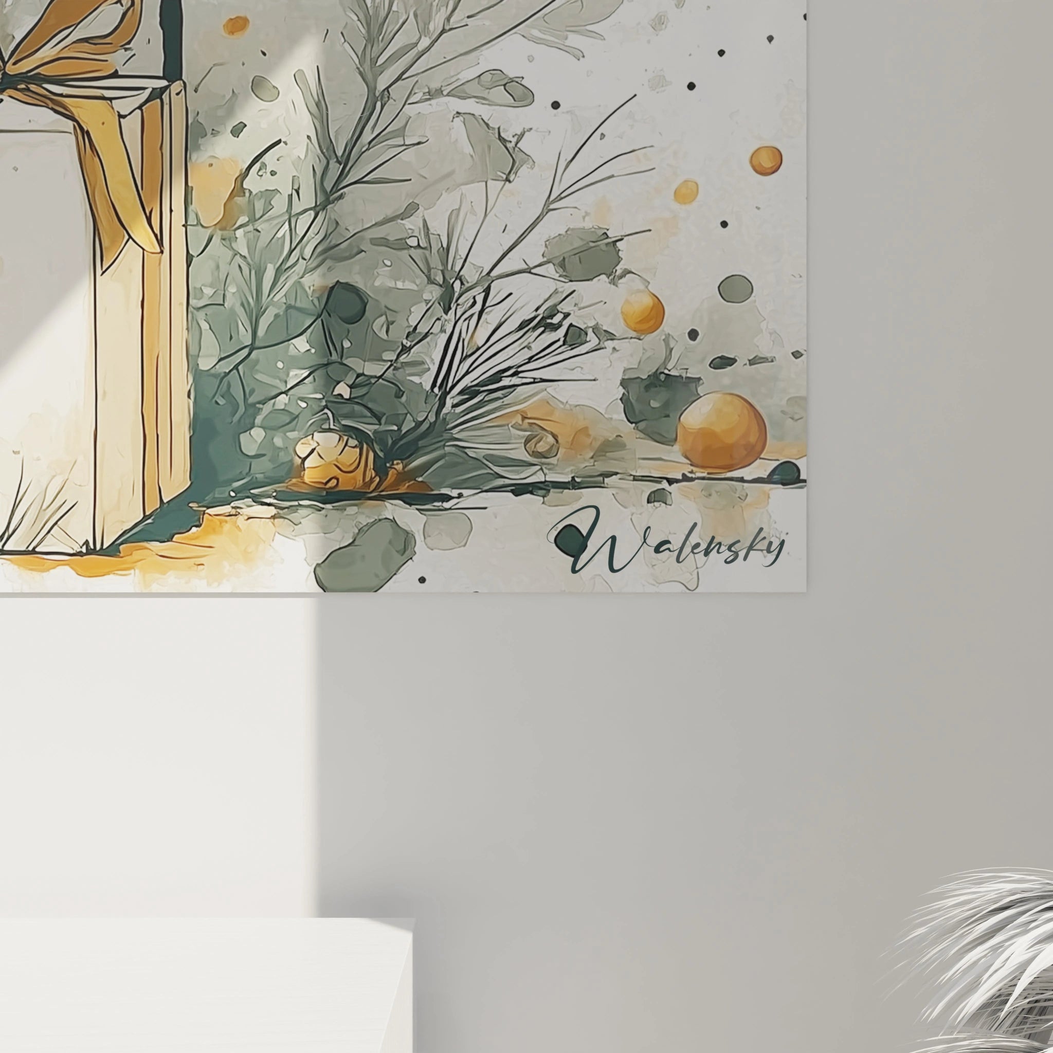 Tableau sapin de Noël moderne avec des motifs délicats et des couleurs douces pour décorer votre intérieur