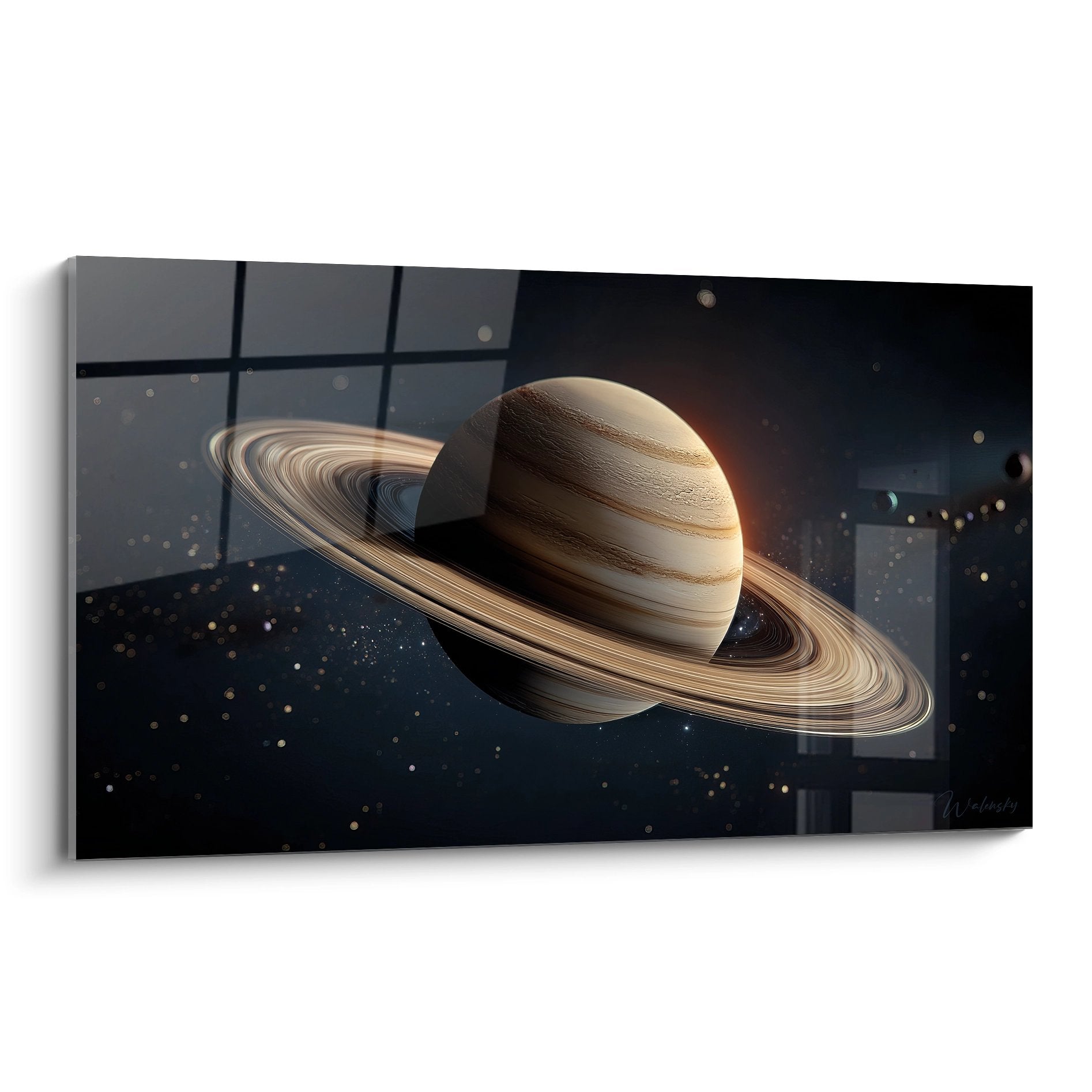 Tableau mural Saturne anneaux dorés art spatial moderne décoration espace cosmique