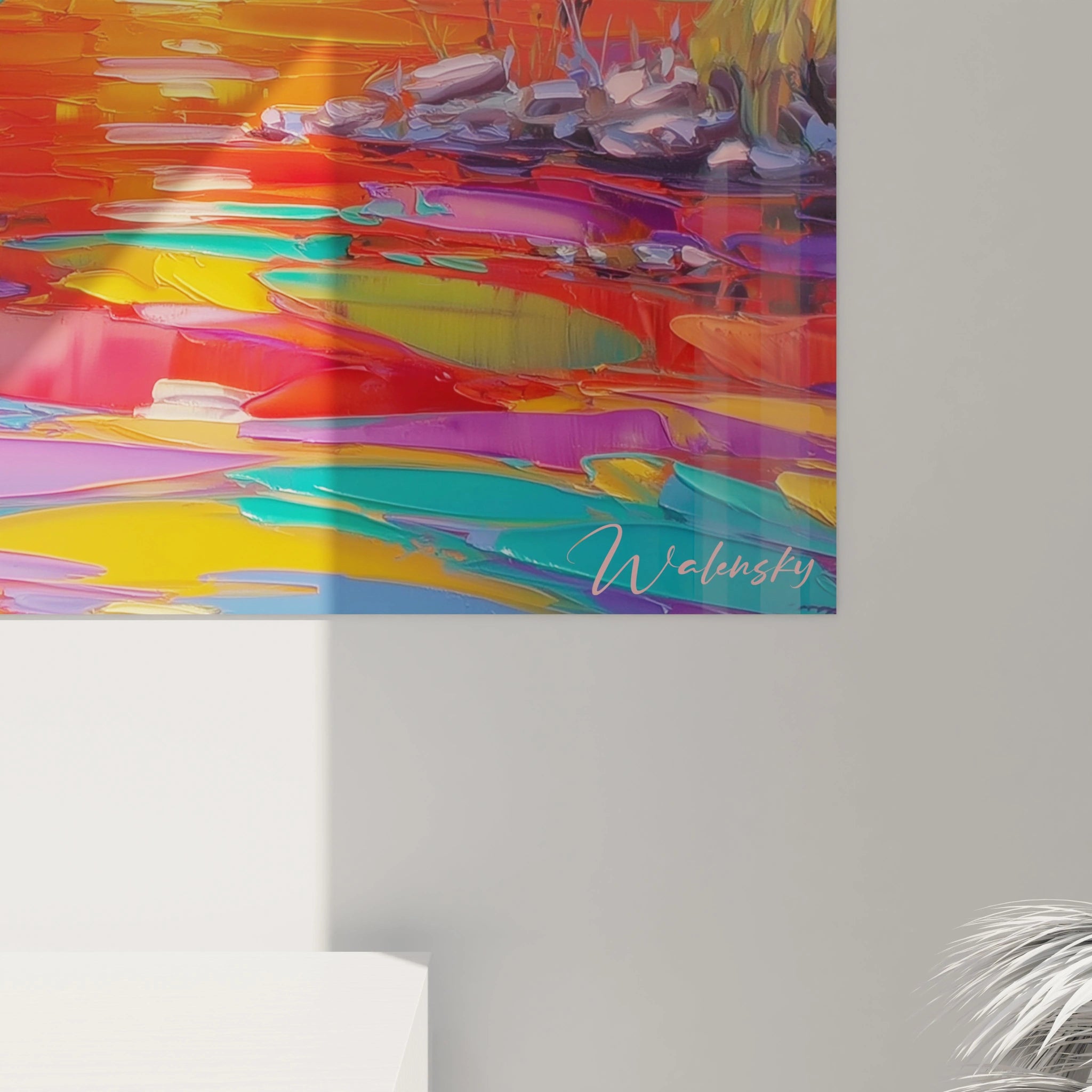 Tableau africain paysage coloré de Walensky avec des couleurs vives et des reflets artistiques