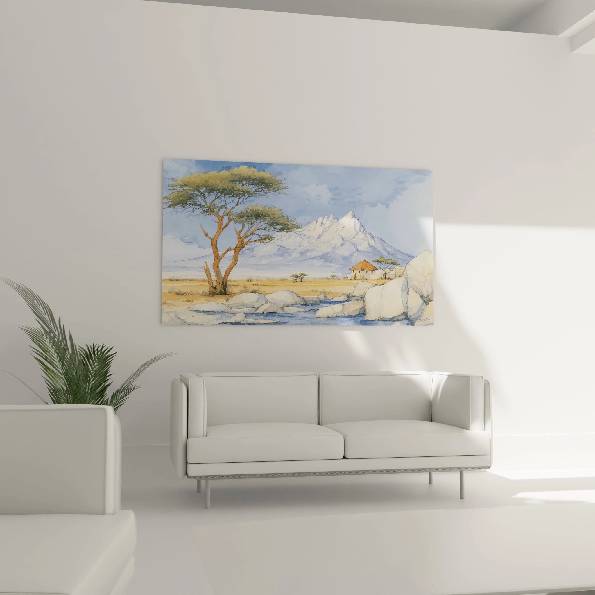 Tableau savane africaine de Walensky avec paysage de montagne et arbre, décoration murale moderne