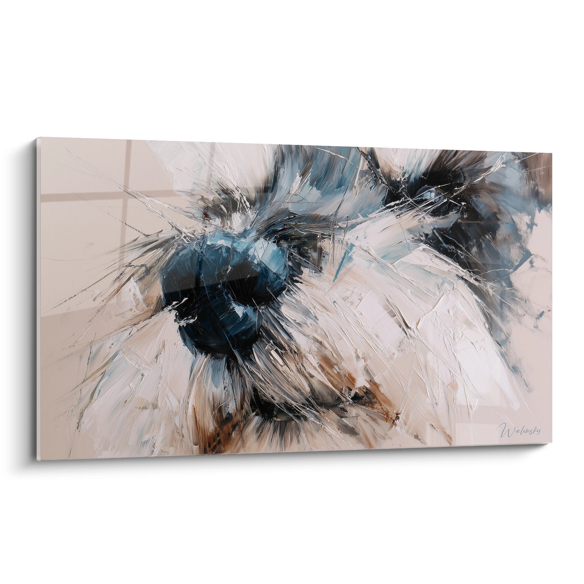 tableau schnauzer portrait artistique beige bleu peinture moderne chien expressif