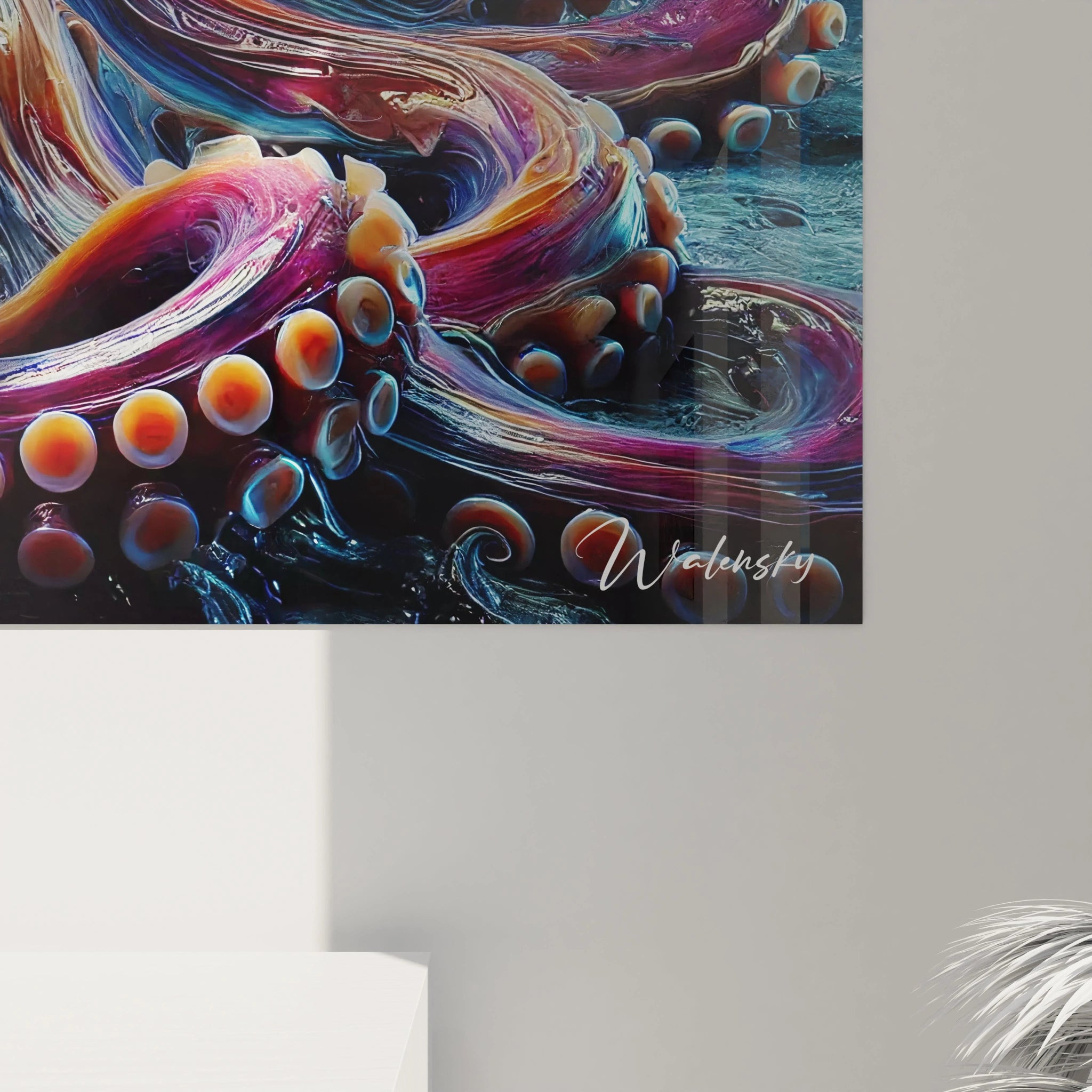 vue de pres ce tableau poulpe devoile des details fascinants avec ses ventouses textures et ses transitions de couleurs fluides un chef d'oeuvre visuel