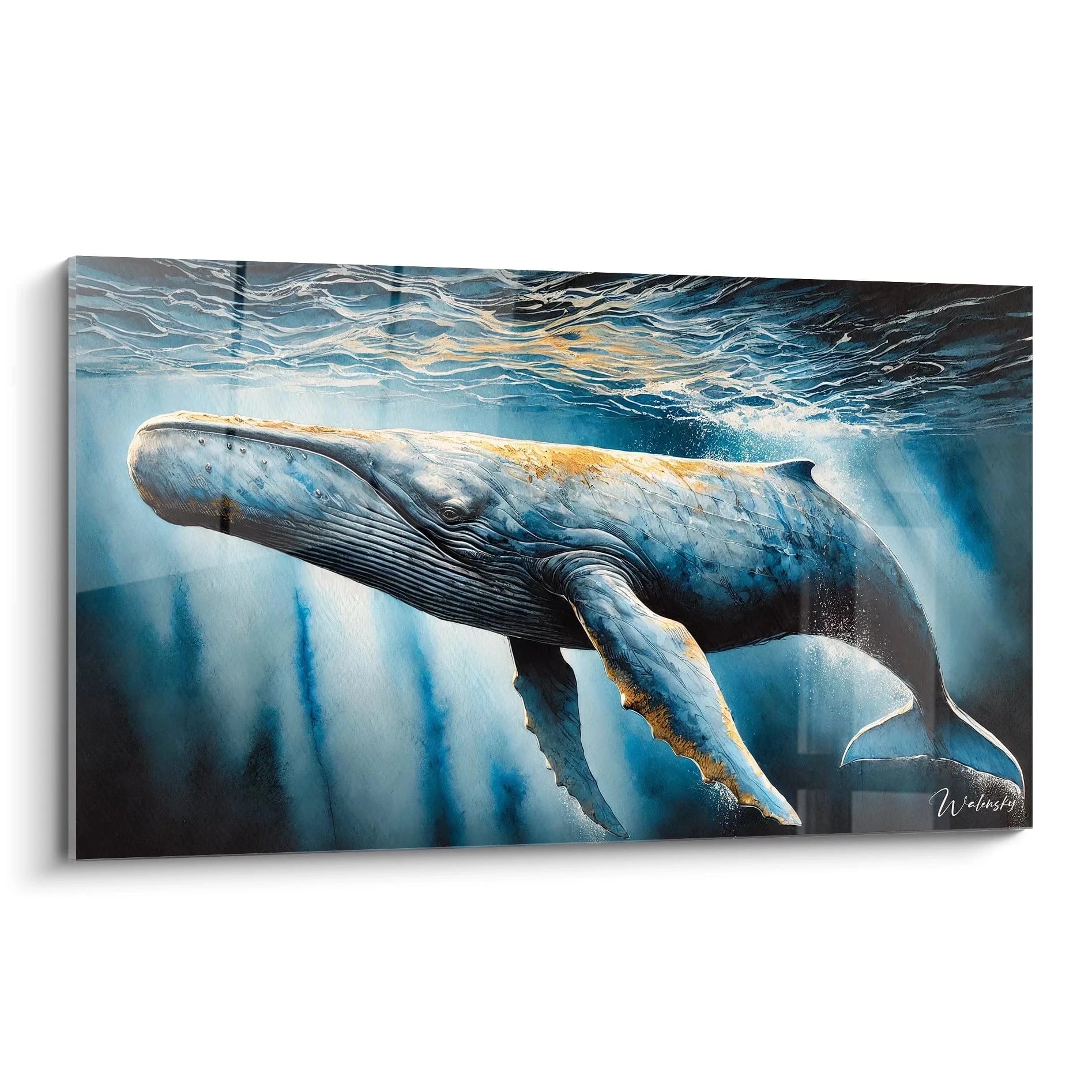 tableau cachalot vue de biais offrant un aperçu saisissant de la majesté de l'océan. Les détails du cachalot et des vagues se révèlent avec précision, parfait pour les amateurs d'art marin.