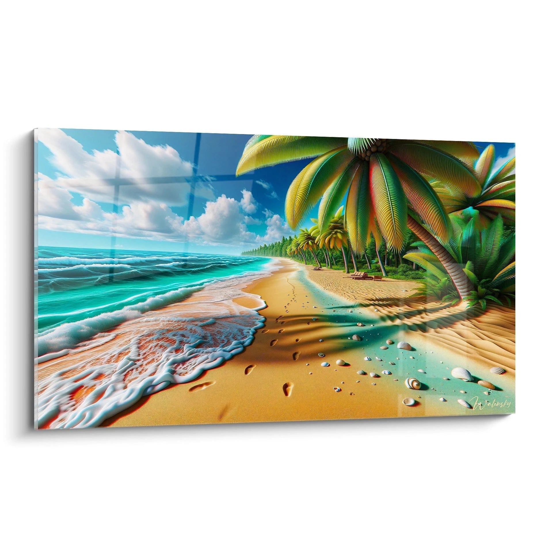 Tableau paysage mural Walensky avec plage tropicale, palmiers et océan ensoleillé