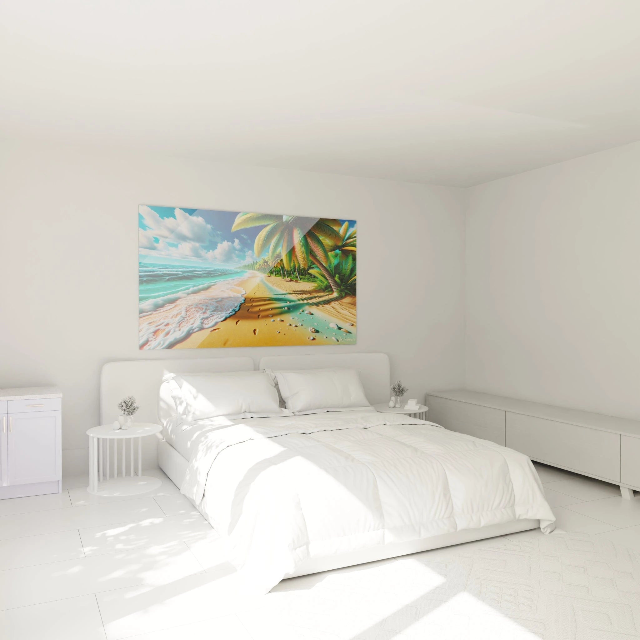 Tableau paysage mural Walensky représentant une plage ensoleillée avec des palmiers et une mer turquoise