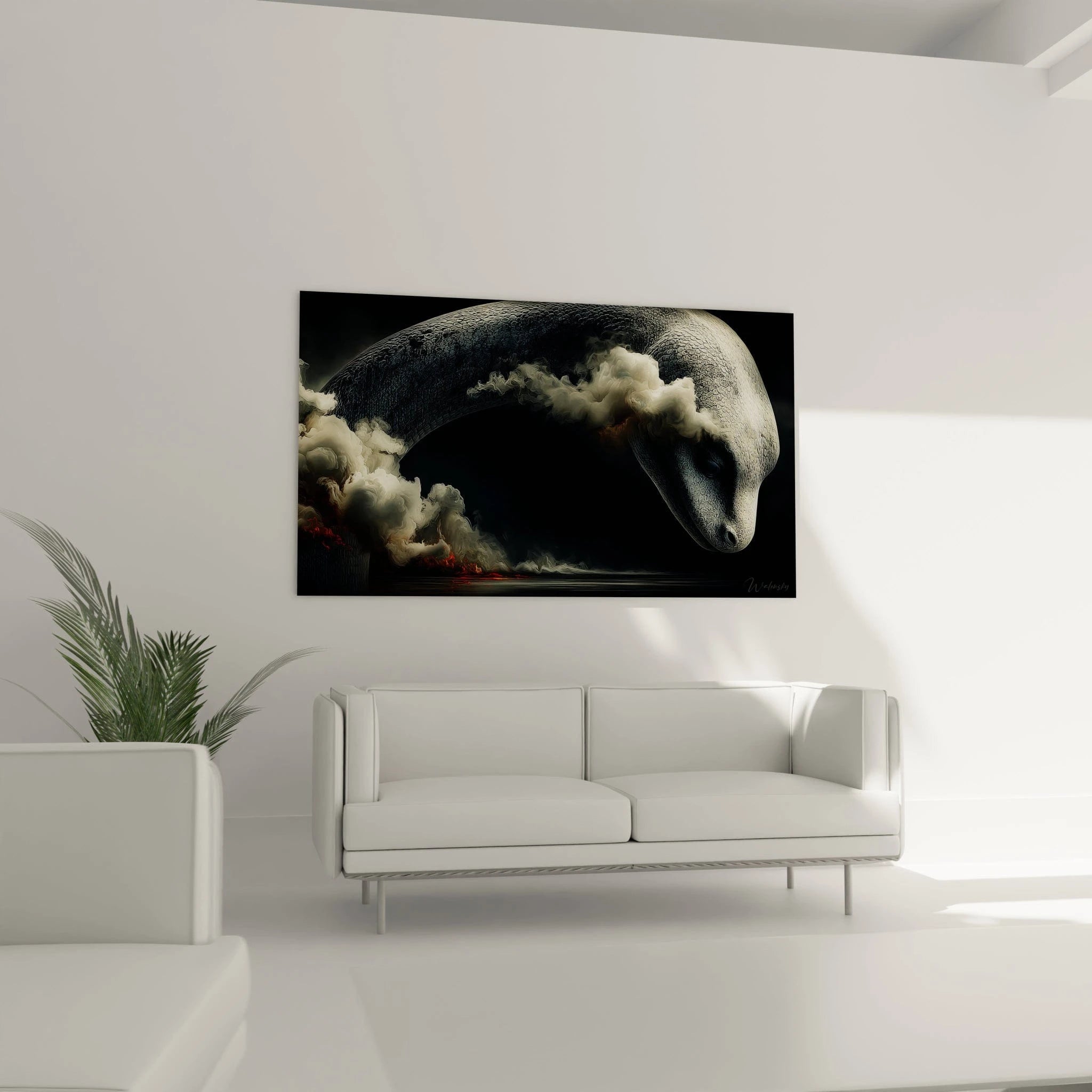 Gros plan tableau léviathan, détails écailles serpent de mer, art fantastique haute définition